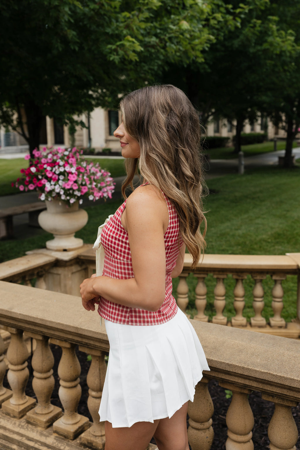 Bethy Gingham Tie Front Top - Red / White