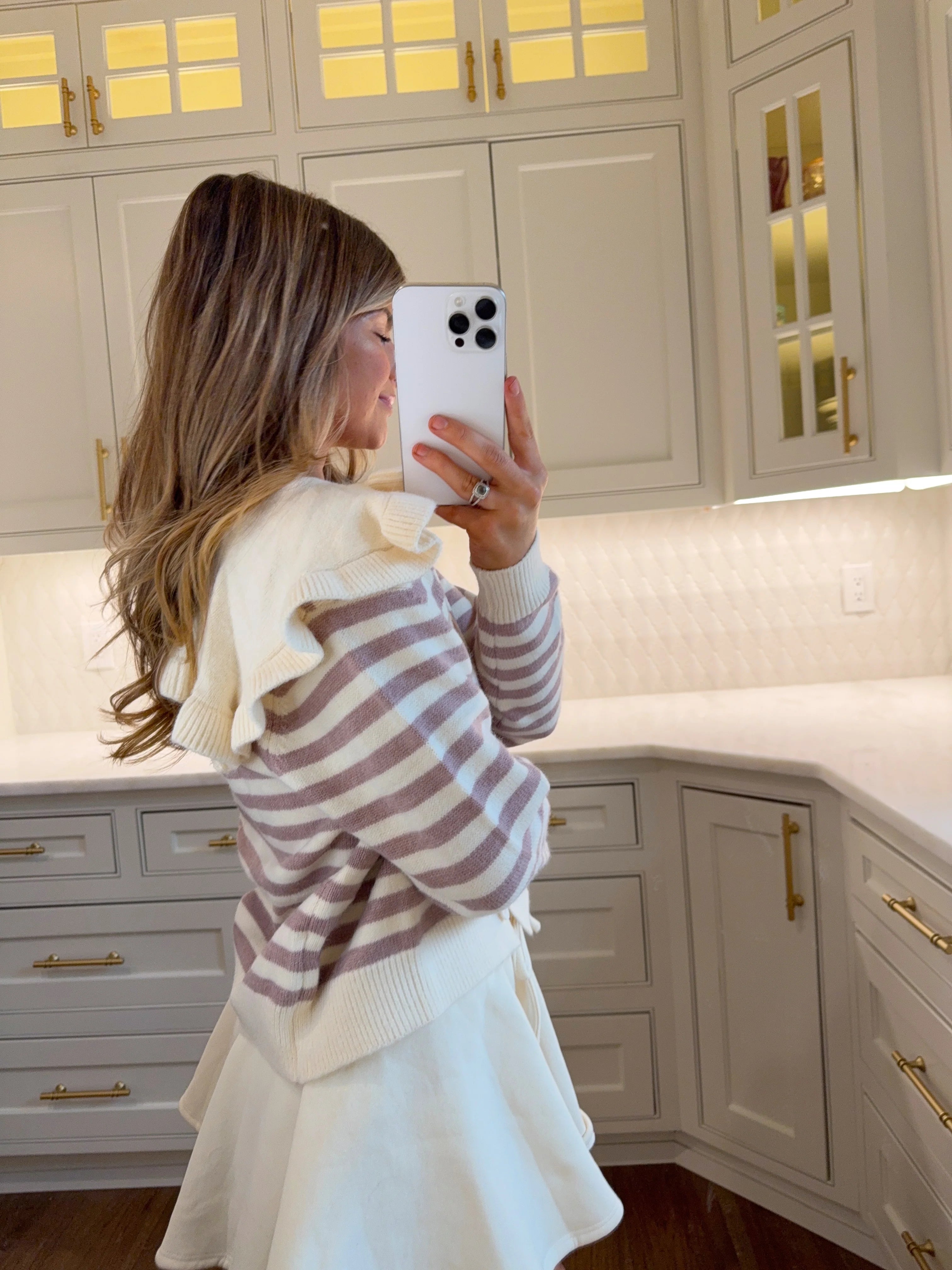 PREORDER EST SHIP 9.21 Parlor Sailor Collar Striped Cardigan - Dusted Cocoa