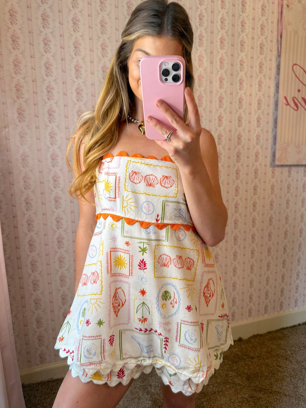 Fallow Vacation Print Strapless Romper