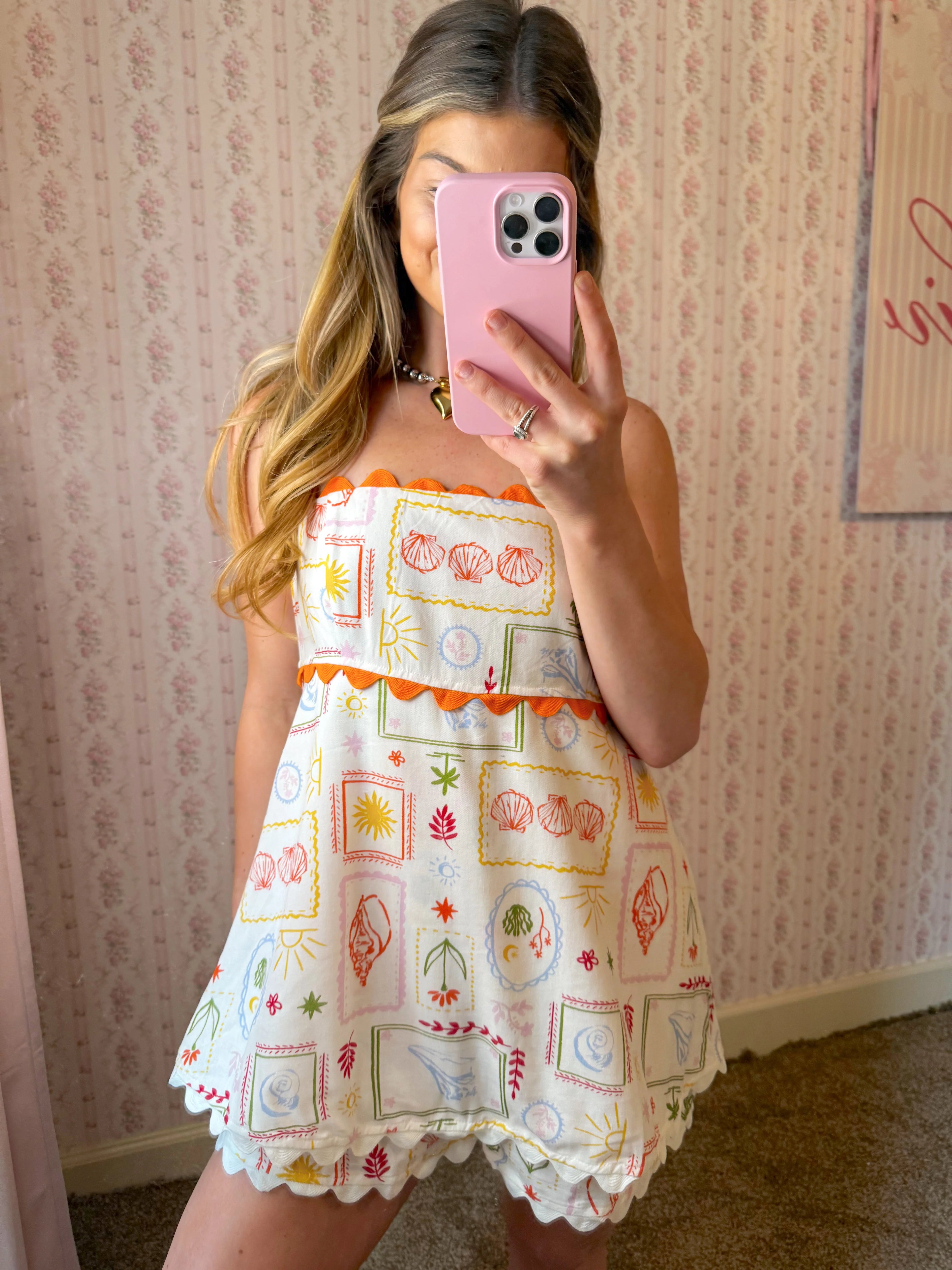 Fallow Vacation Print Strapless Romper