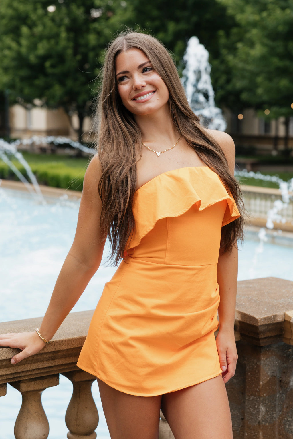 Carrie Strapless Romper - Orange