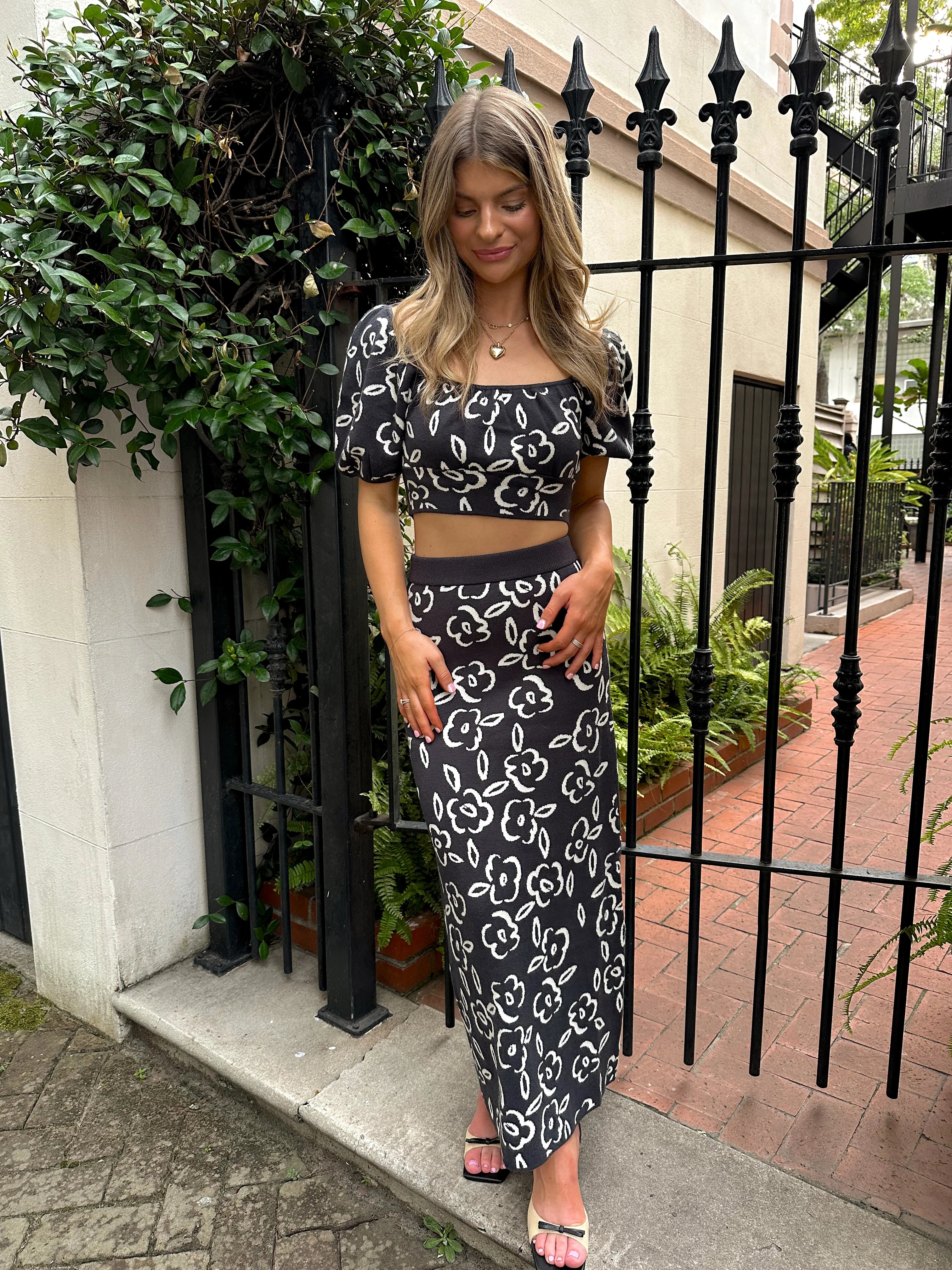 LARGE Greta Floral Sweater Top and Sweater Skirt