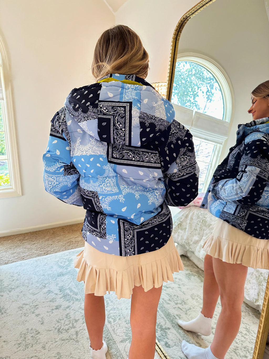 Bandana Print Puffer Jacket - Navy / Blue