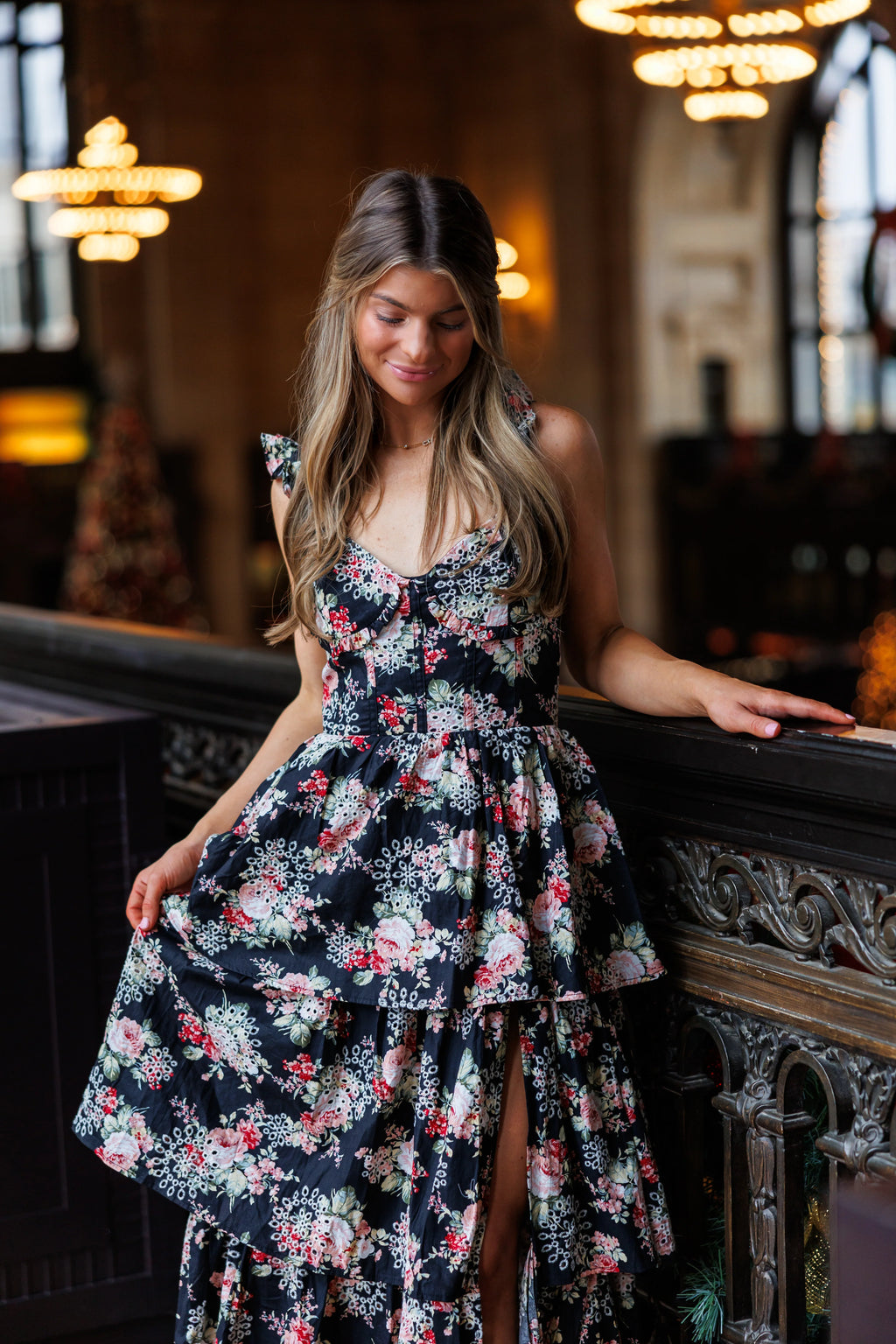 Tinley Eyelet Midi Dress - Black