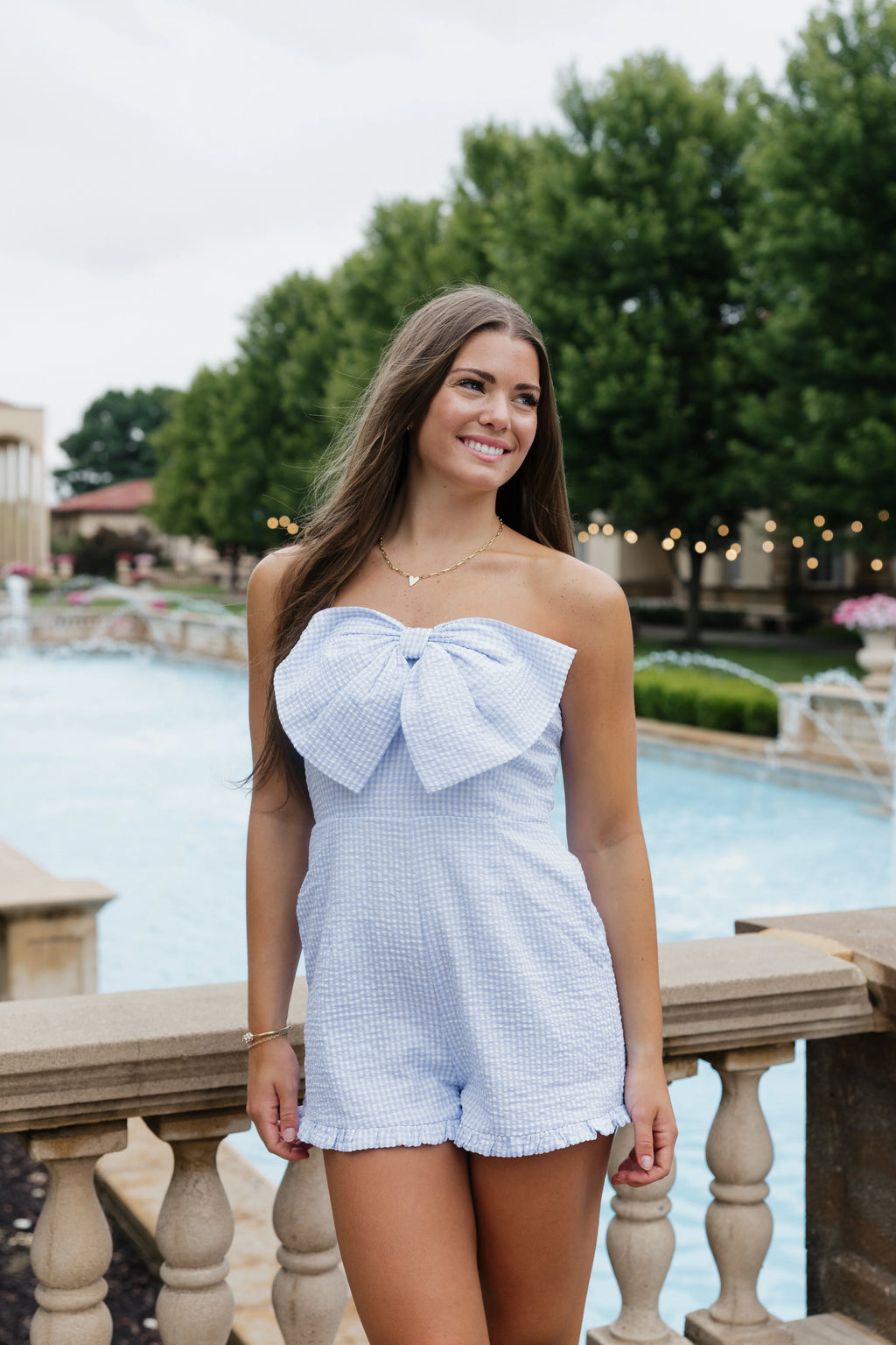 Daisy May Gingham Romper - Blue