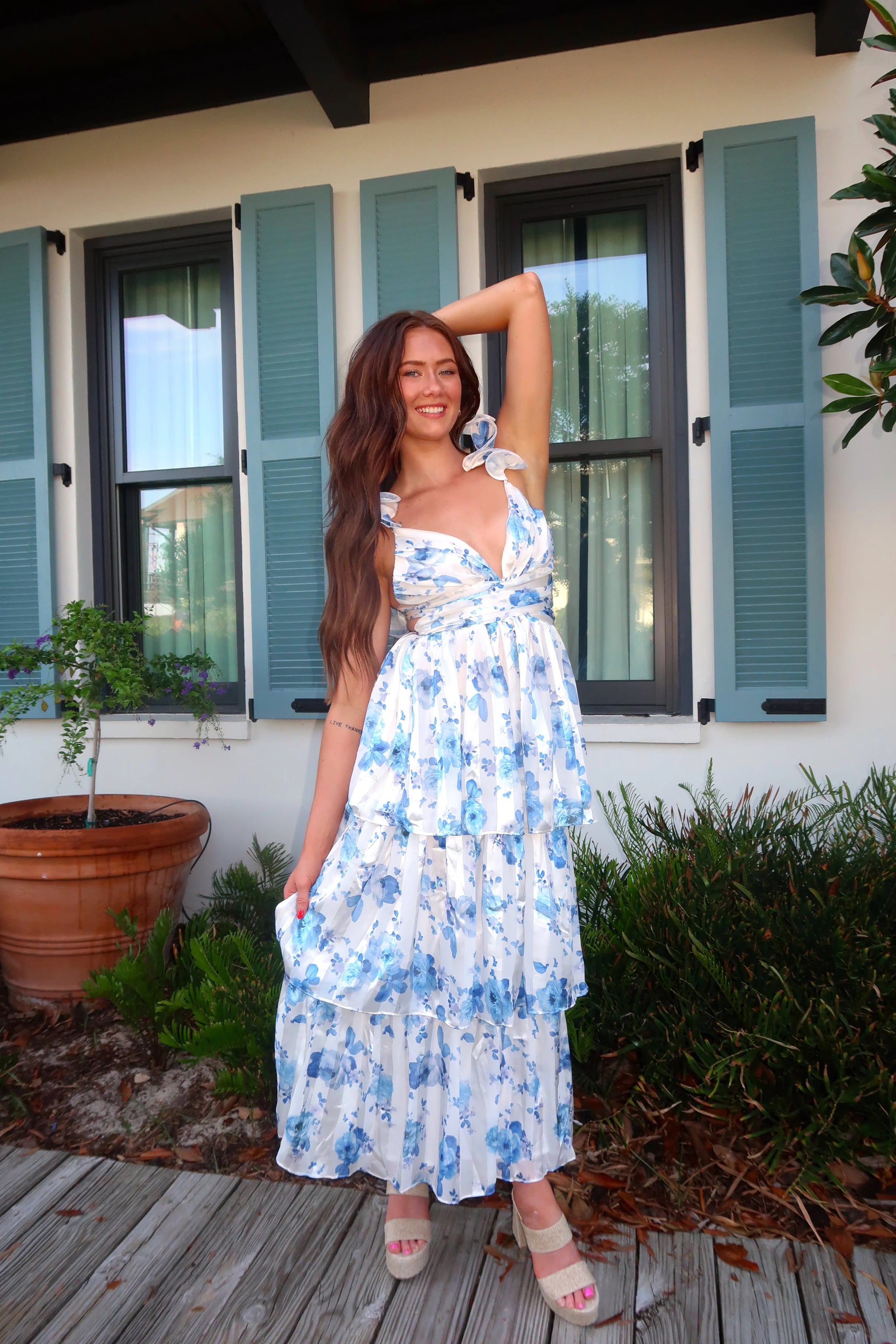 Sea La Vie Floral Embroidered Ruffled Maxi Dress