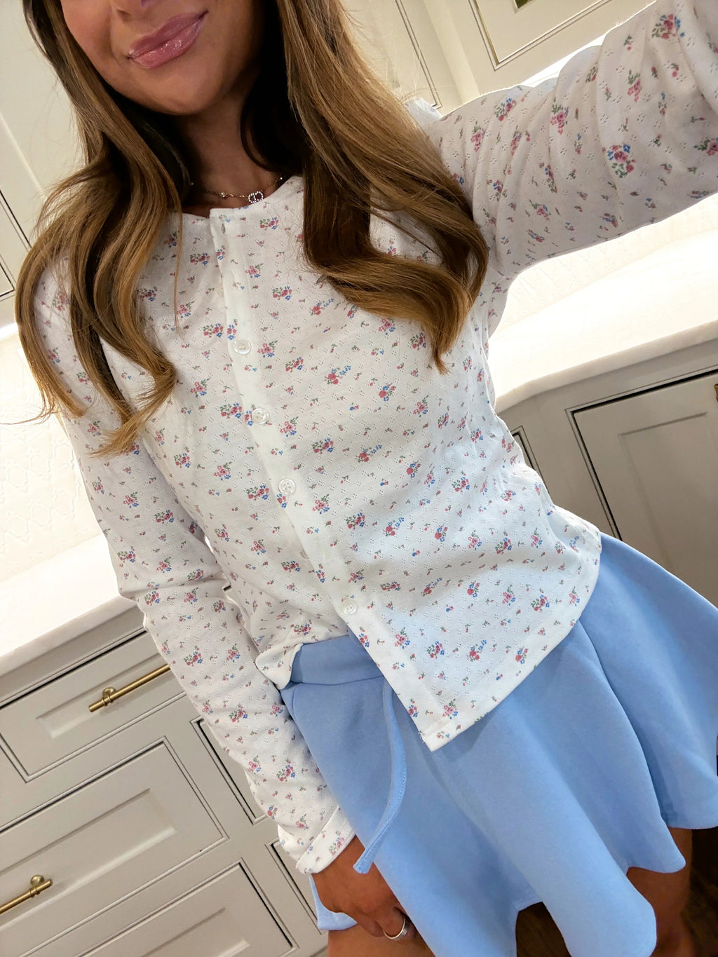 Pointelle Ditsy Floral Cardigan