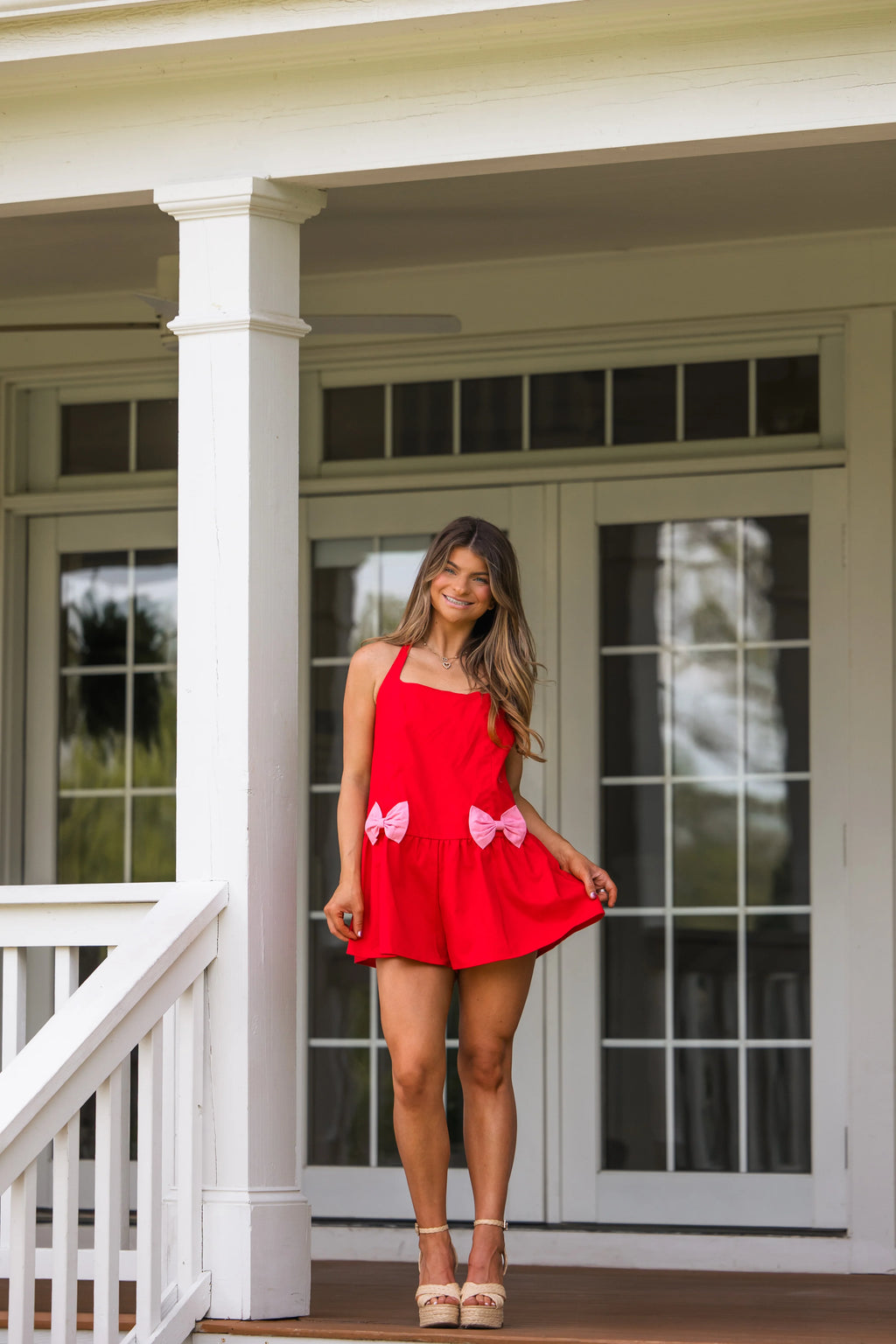 Bennett Halter Romper - Red / Pink