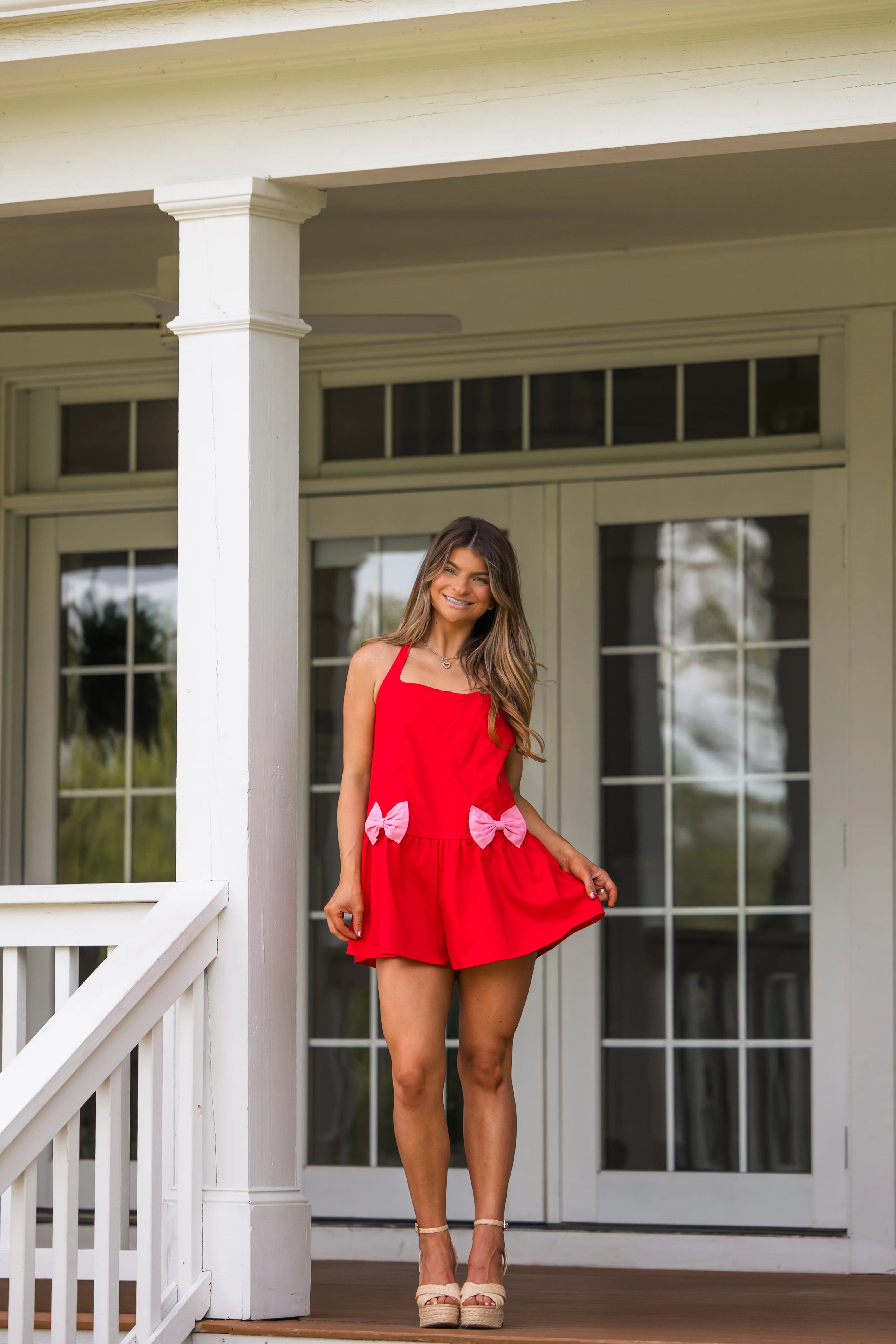 Bennett Halter Romper - Red / Pink