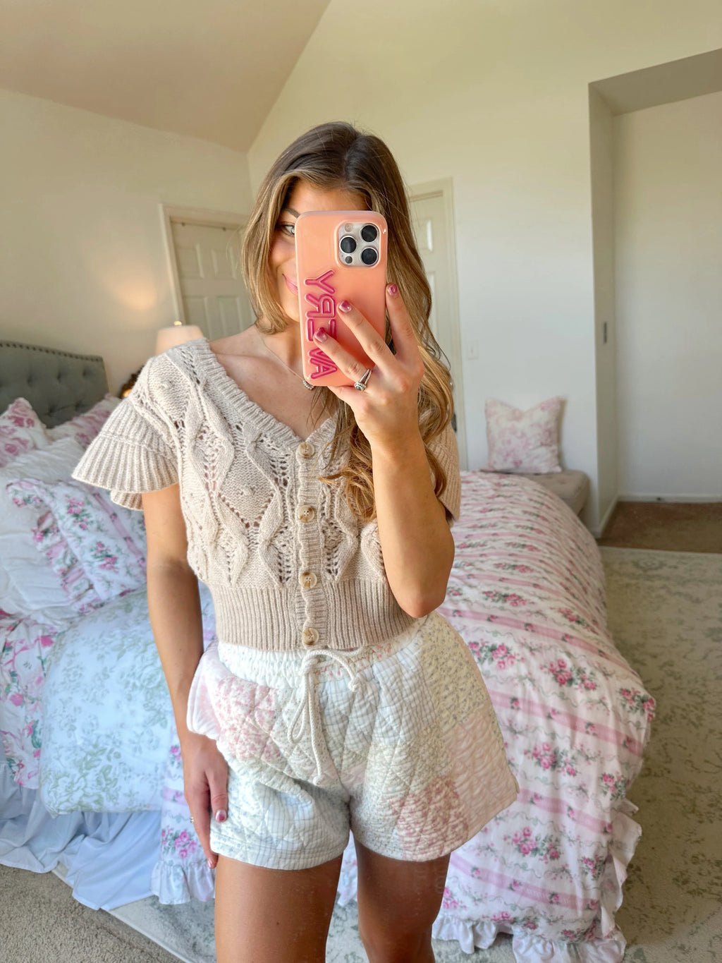 Willow Short Sleeve Cardigan - Latte