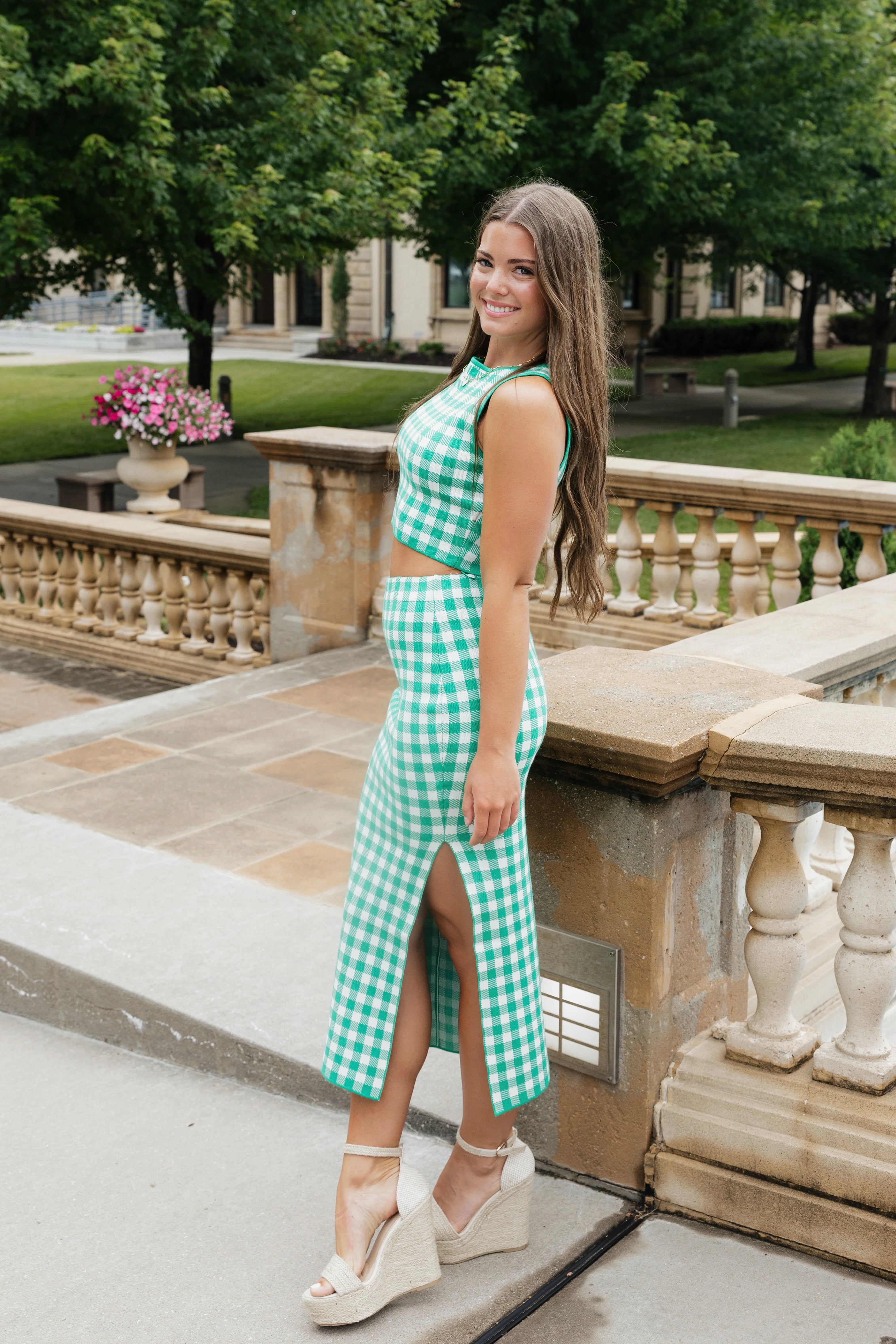 Sydney Gingham Knit Set - Green / White