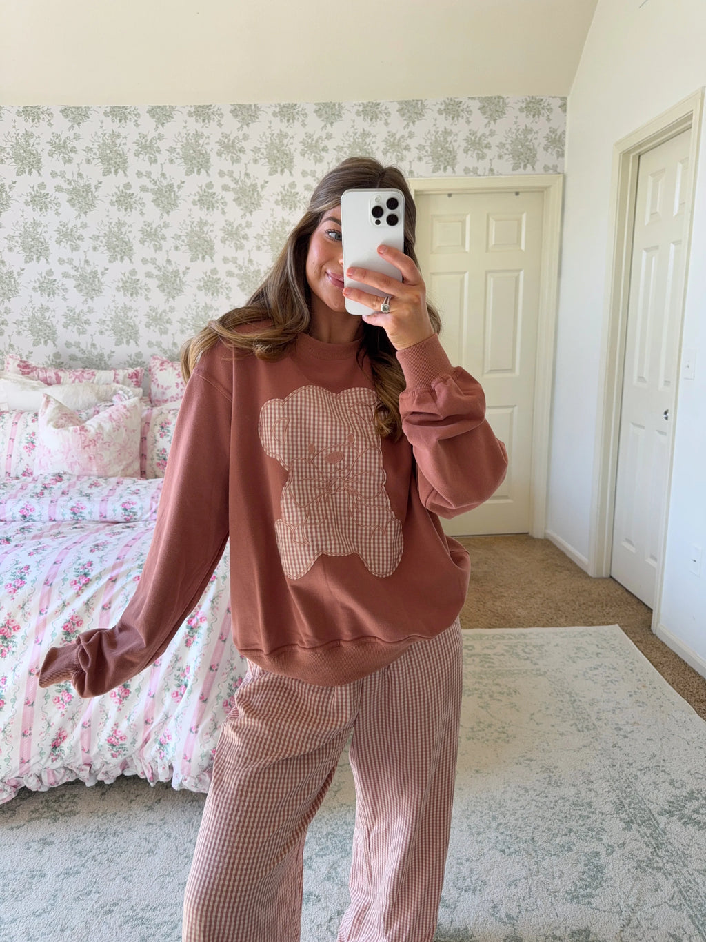 Teddy Bear Gingham Lounge Set - Carmel