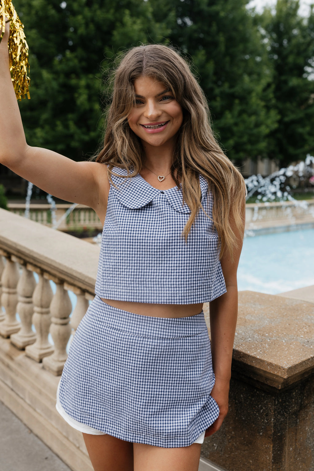 Tate Gingham Sailor Collar Set - Navy / White