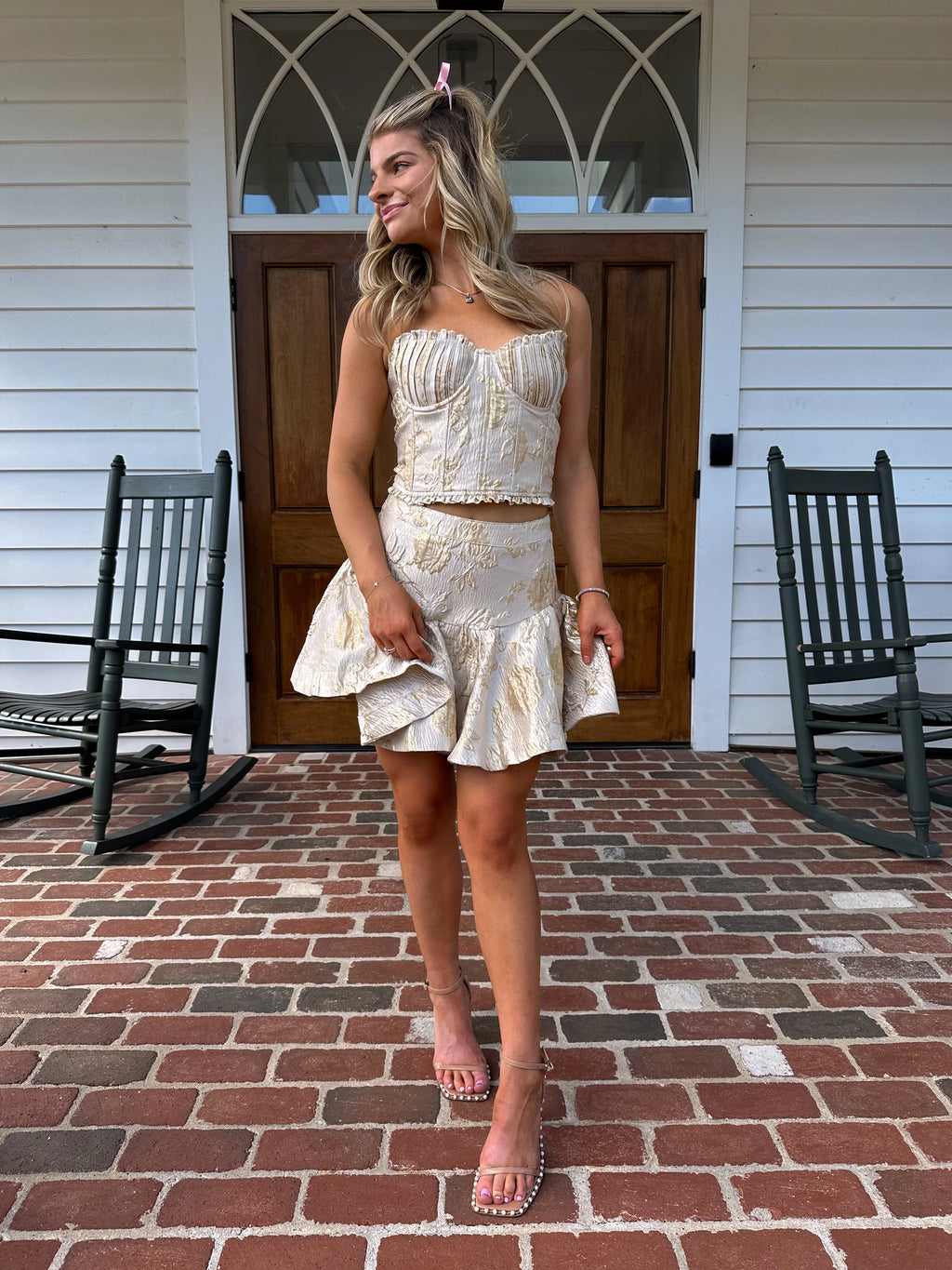 Amaretto Jacquard Two Piece Set - GOLD CHAMPAGNE