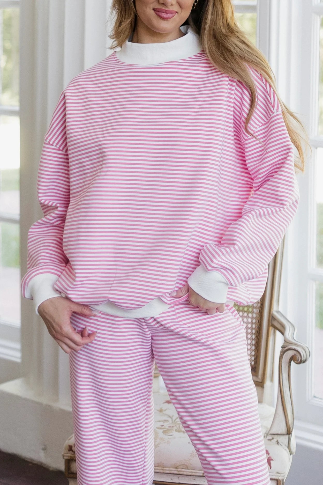 Sail Day Mockneck - Hot Pink Pinstripe