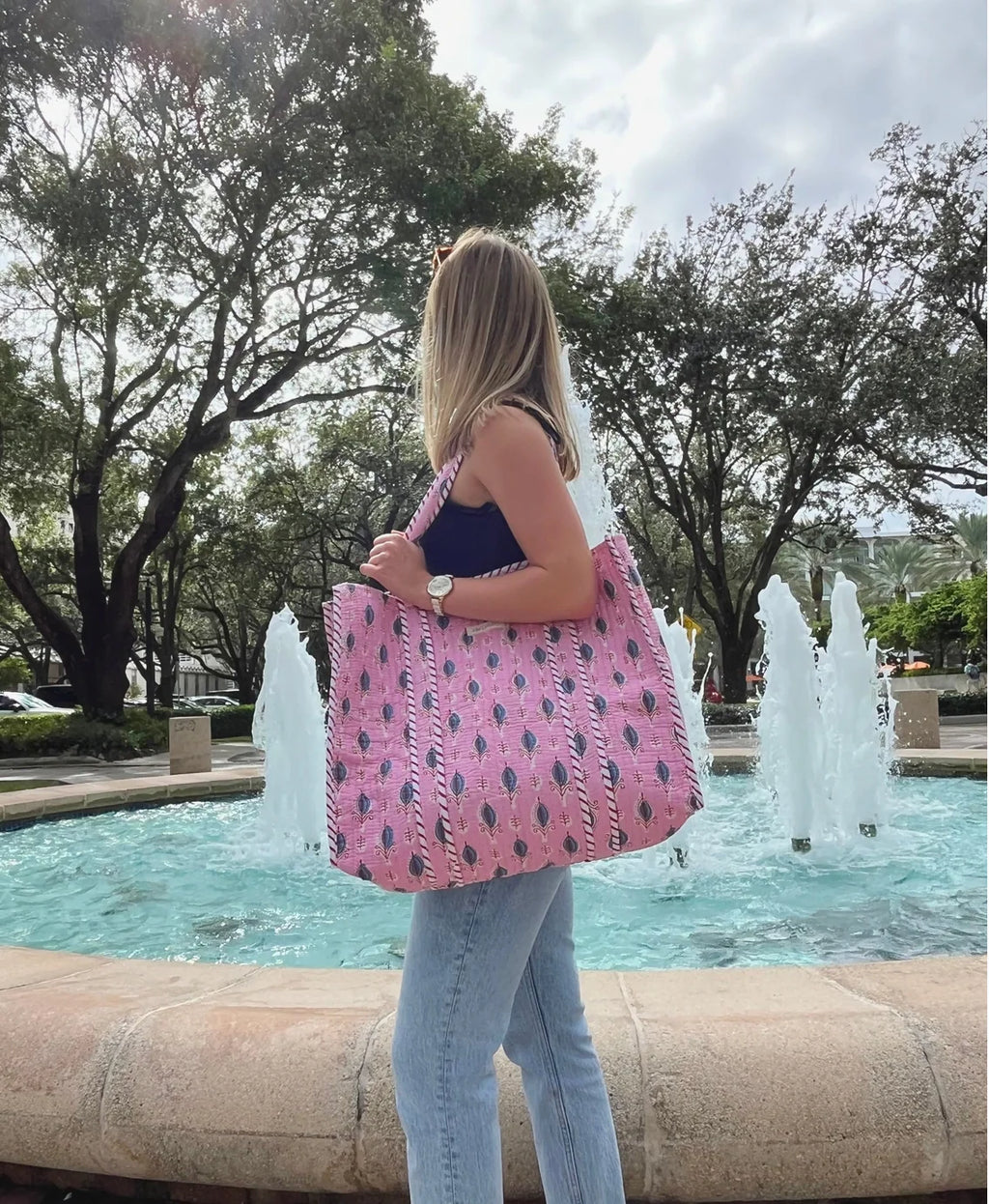 Raja Quilted Tote - Pink / Blue