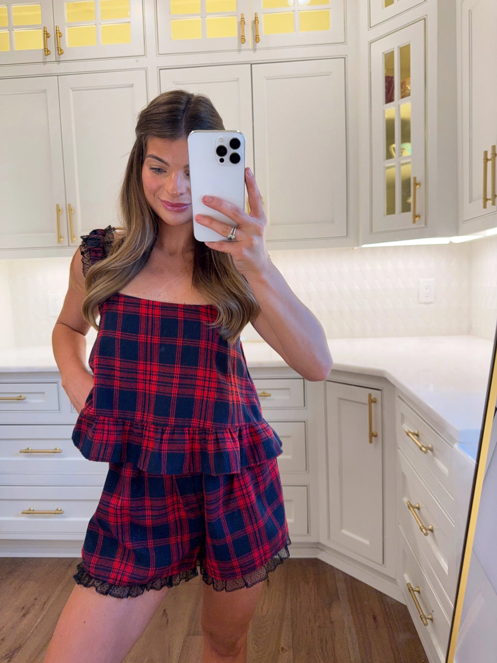 Flannel Pajama Set - Navy Blue / Red