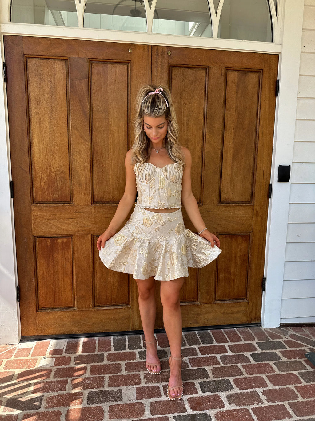 Amaretto Jacquard Two Piece Set - GOLD CHAMPAGNE