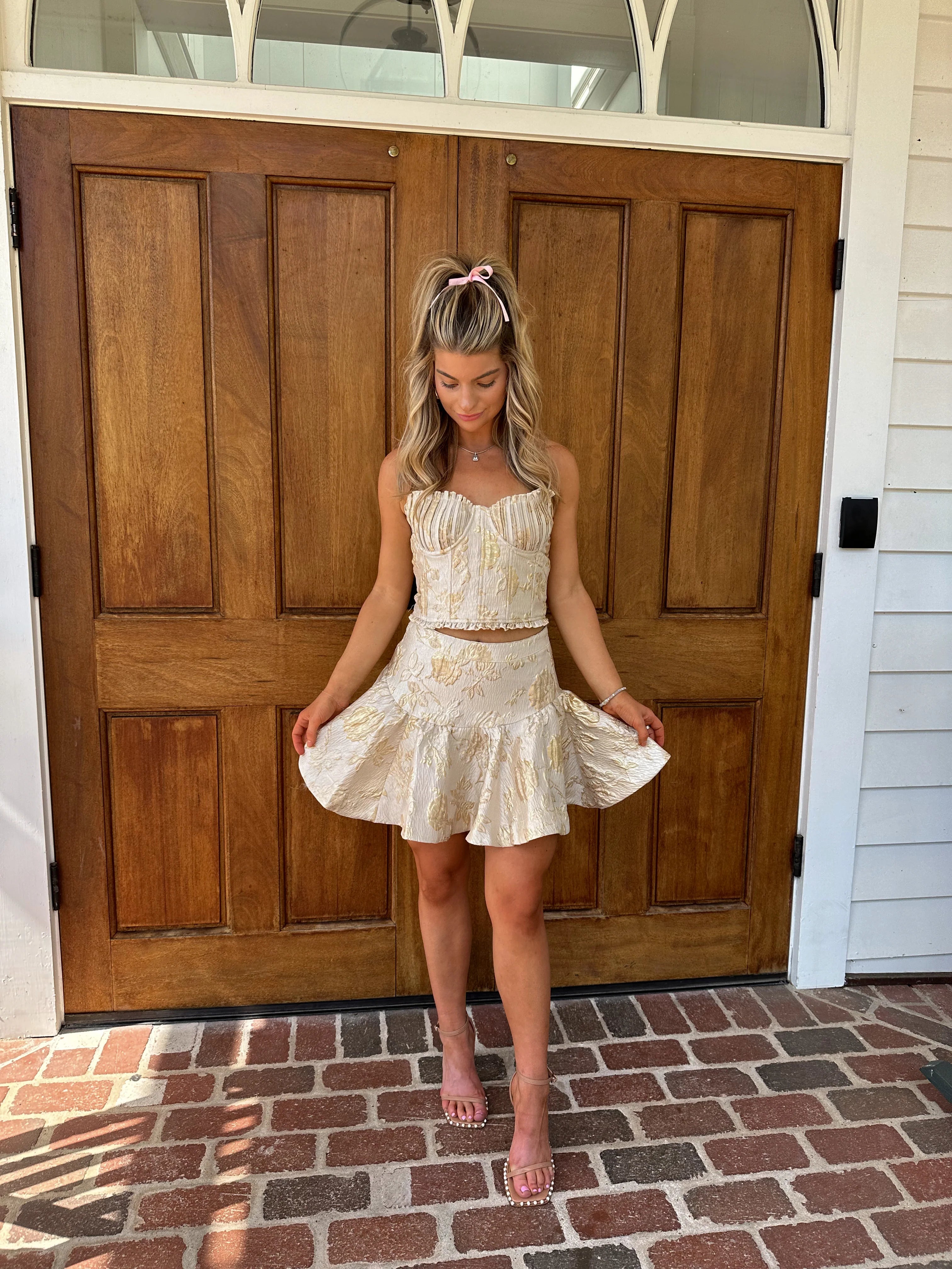 Amaretto Jacquard Two Piece Set - GOLD CHAMPAGNE