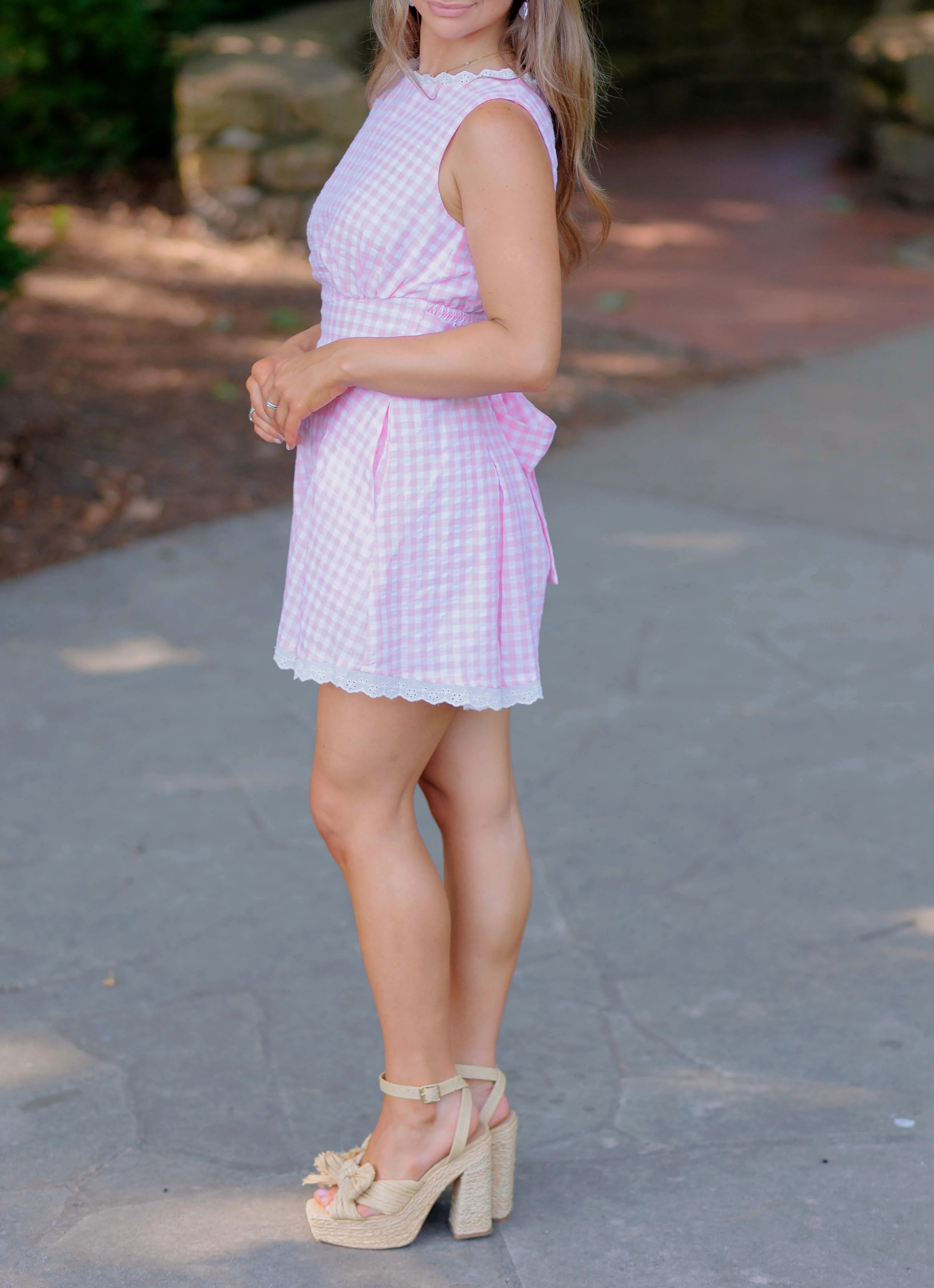 Isabelle Gingham Romper - Pink