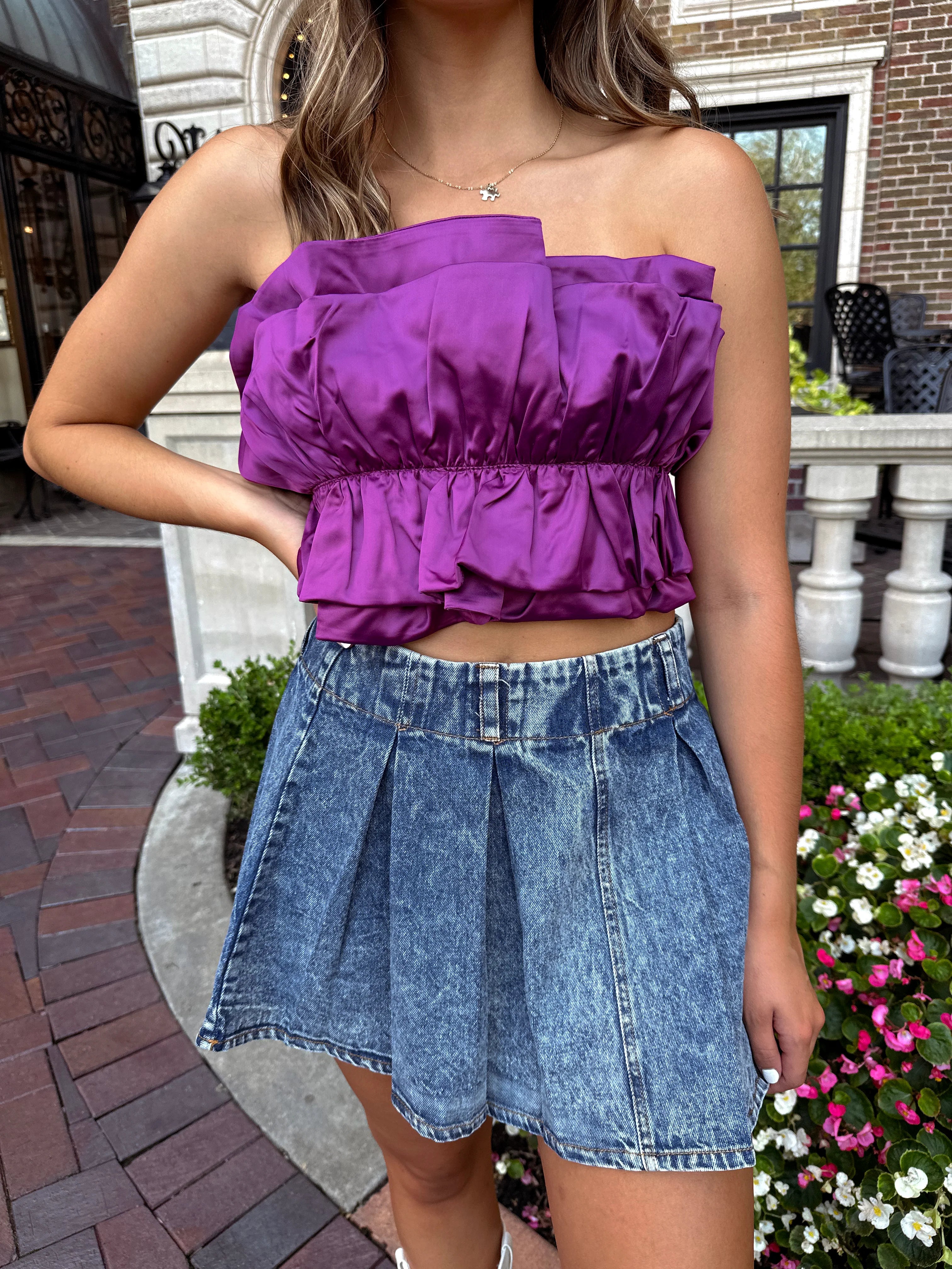 Emma Strapless Lettuce Top - Plum
