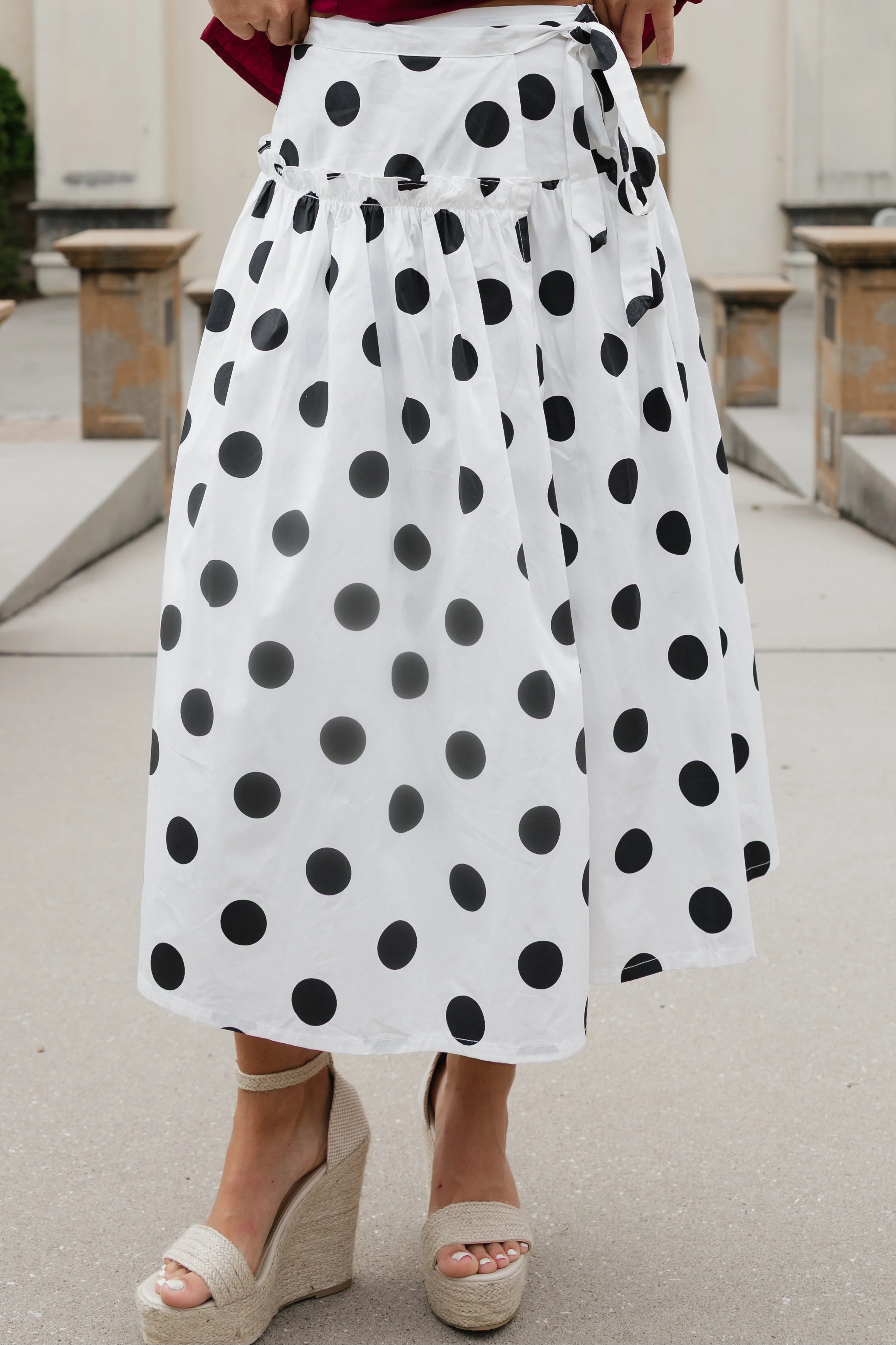 Lola Polka Dot Maxi Skirt - White / Black
