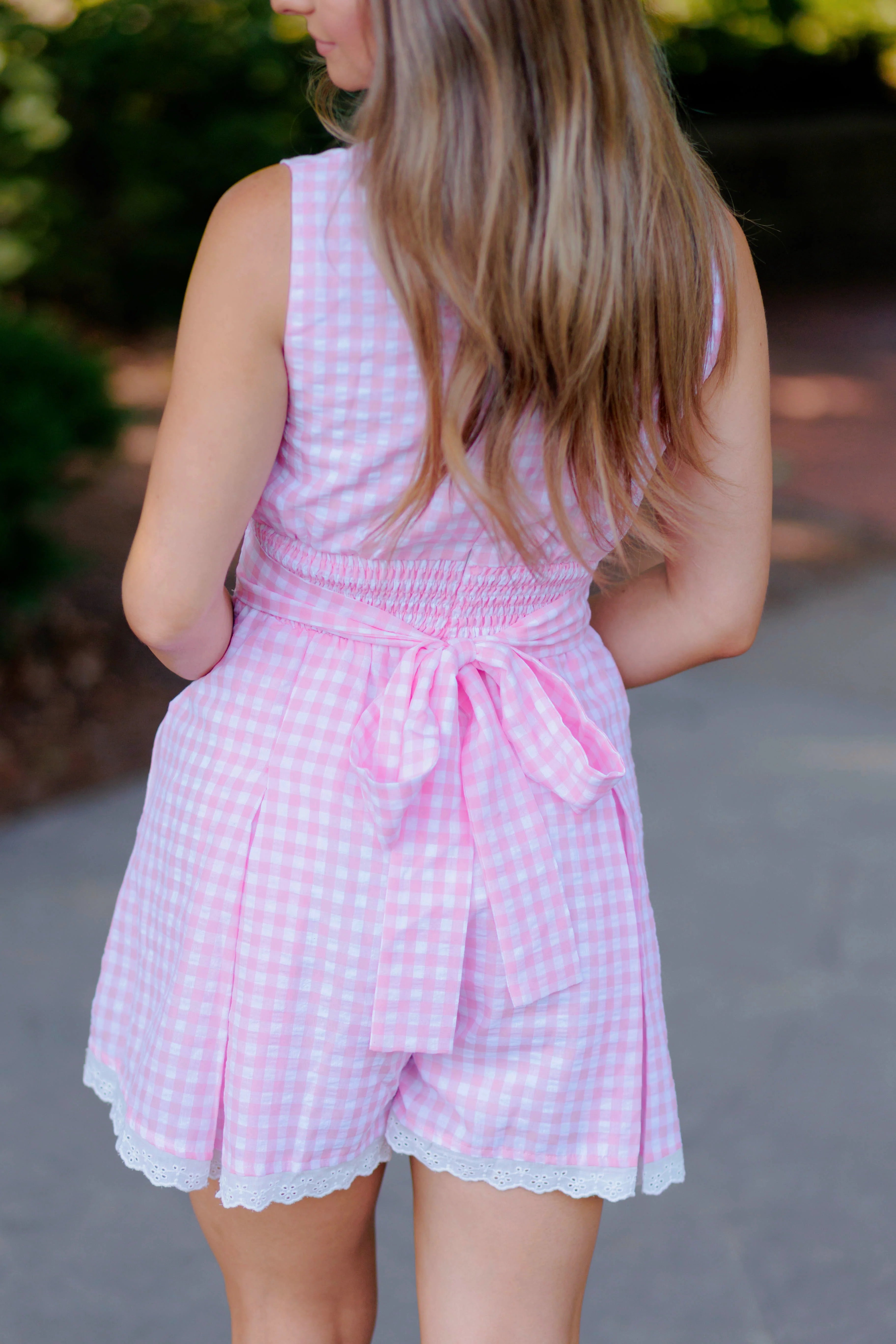 Isabelle Gingham Romper - Pink