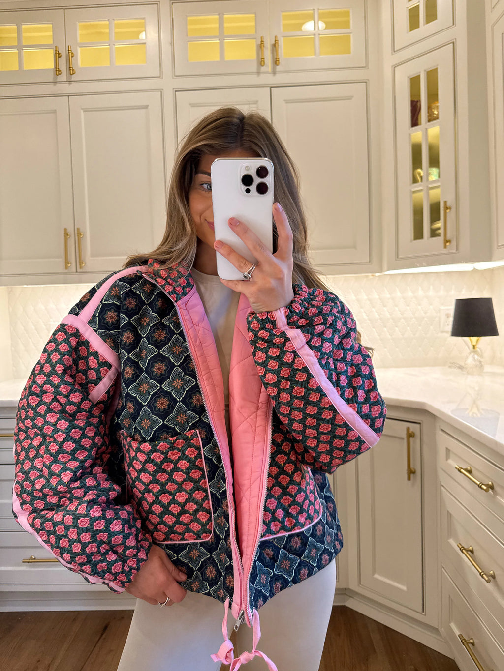 Danny Floral Pattern Solid Color Taped Padded Jacket