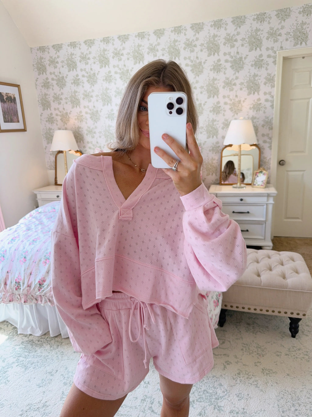 Idylla Pointelle Shorts and Top Set - Light Pink