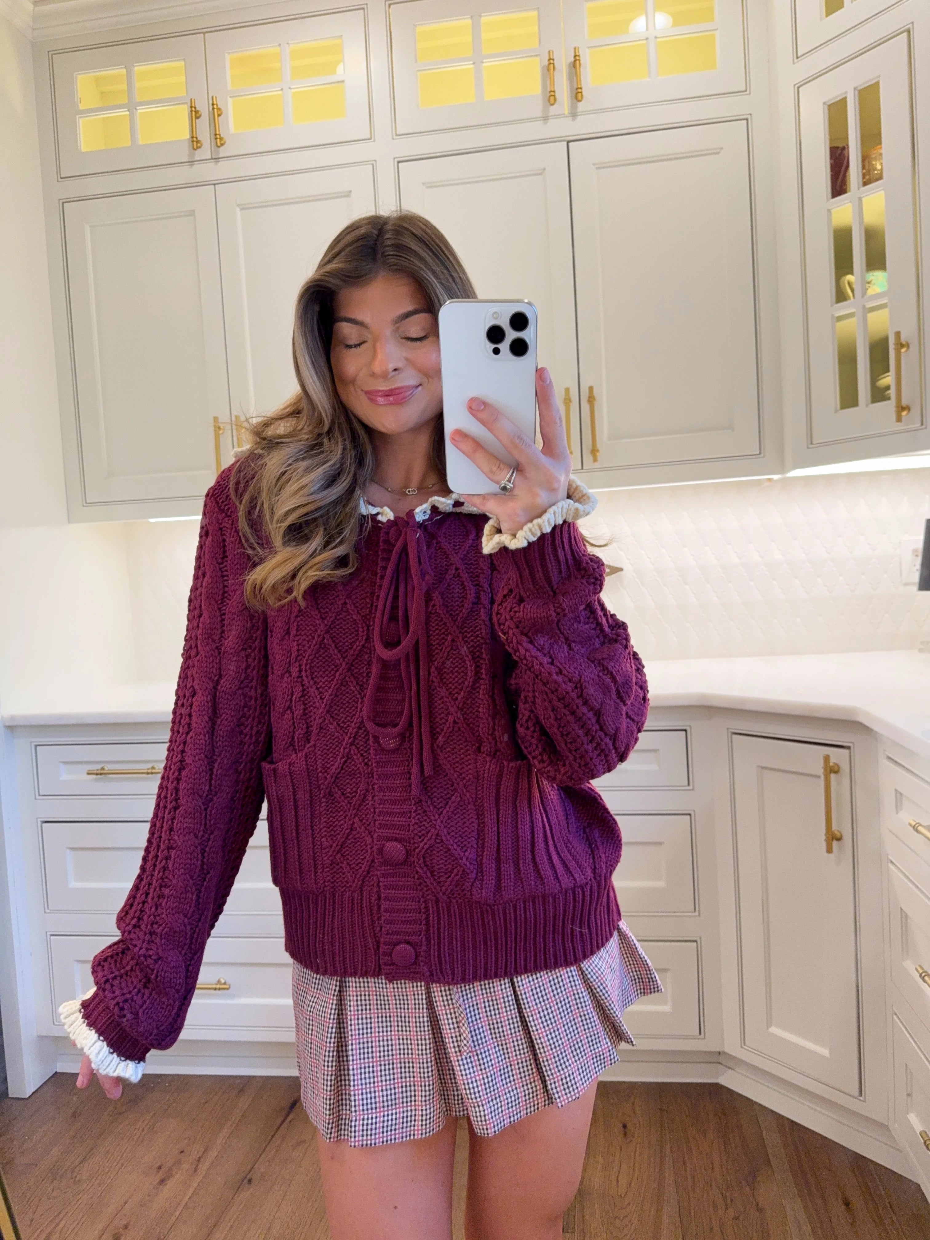 Two-Tone Crochet Collar Cable Knit Cardigan