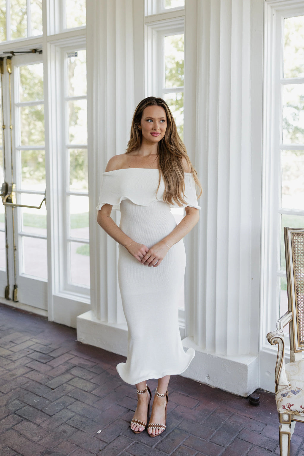 Remington Fitted Knit Midi Dress - White