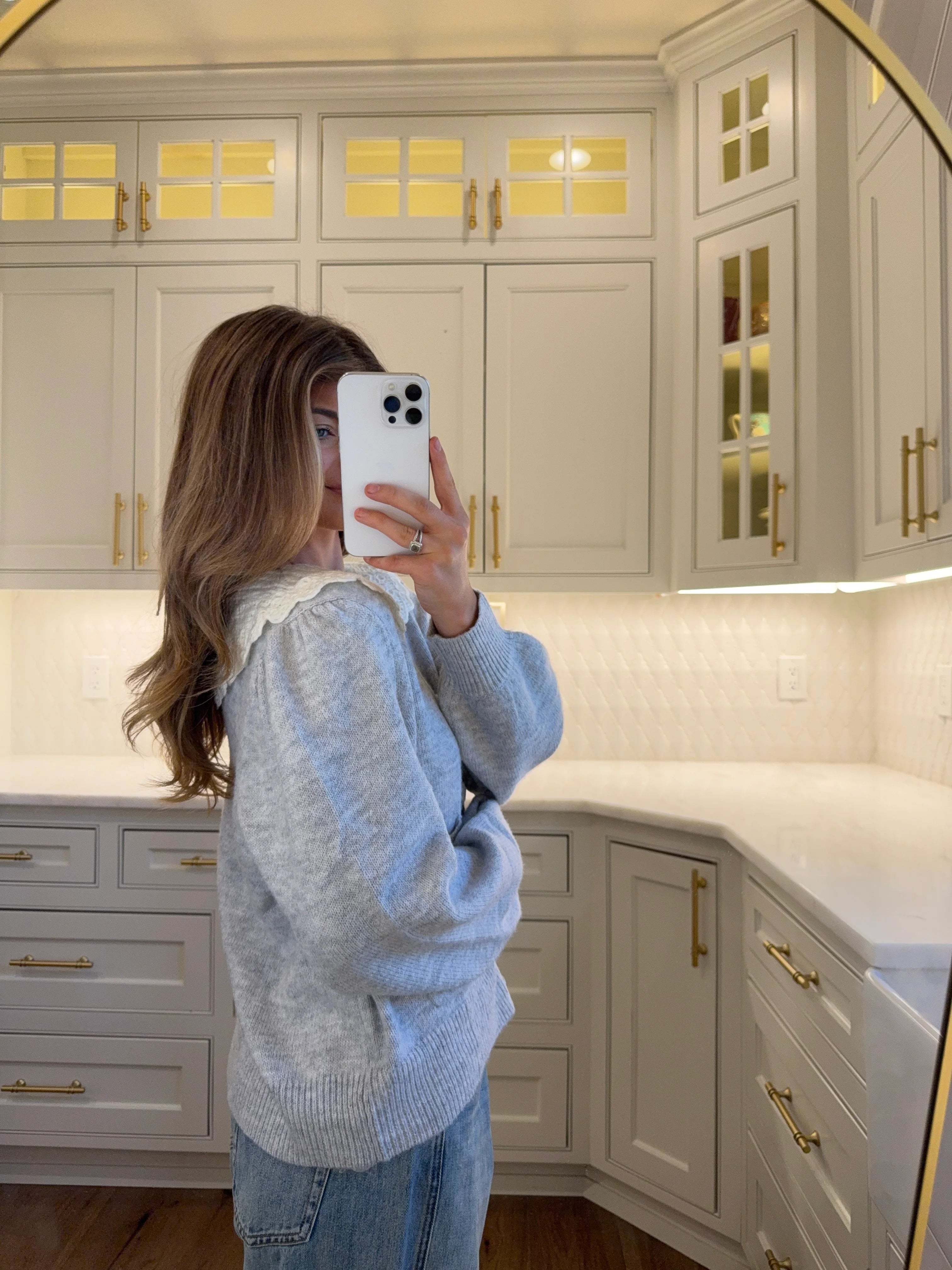 PREORDER EST SHIP 9.26 Agnes Frill Collar Cardigan - Heathered Grey