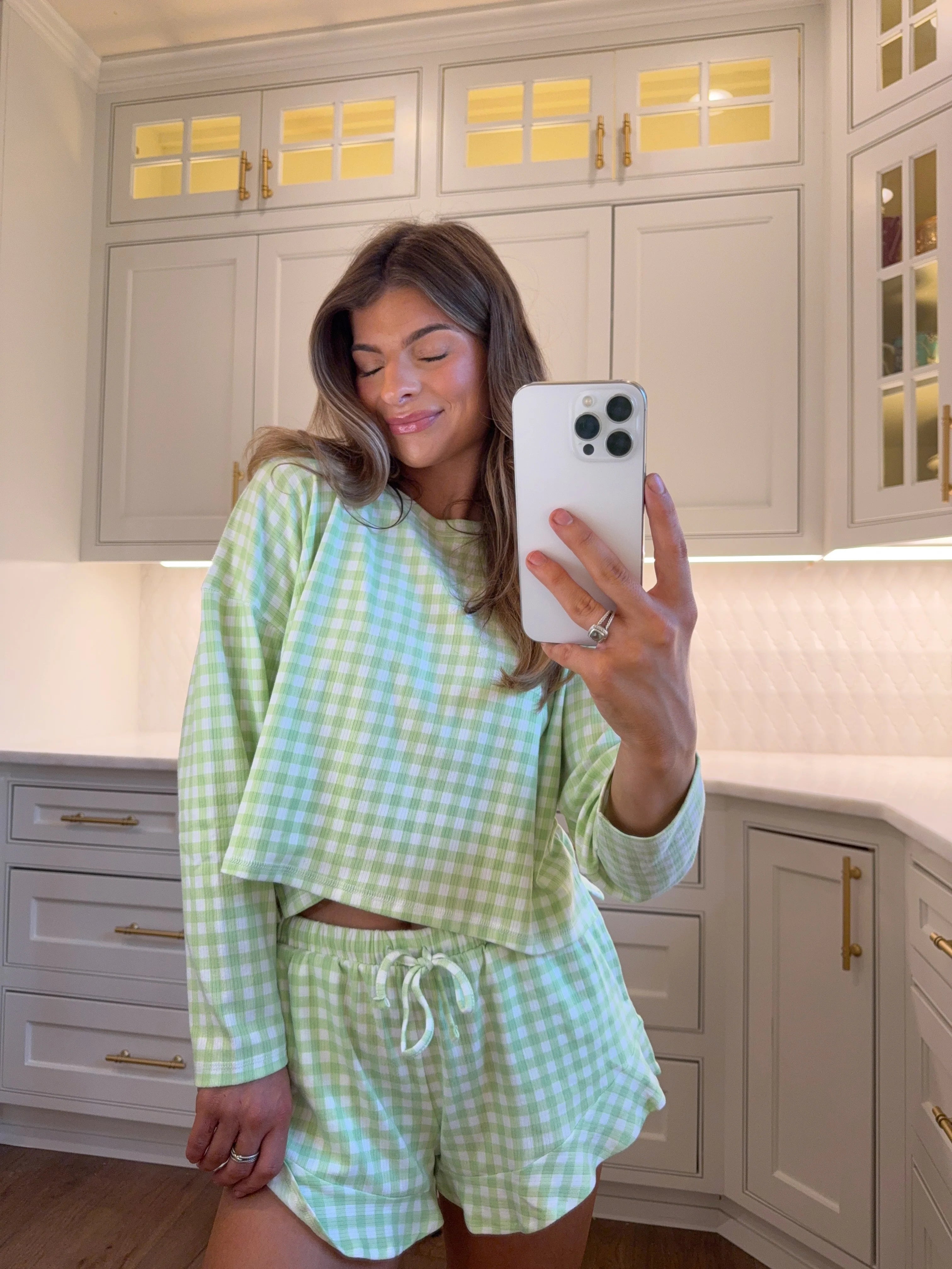 Happy Camper Candy Apple Gingham Pajama Set