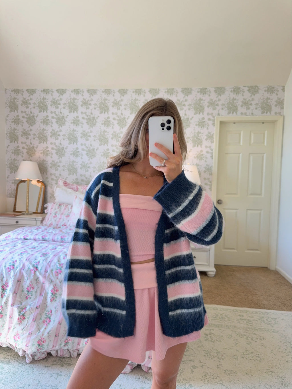 Townes Striped Cardigan - Navy / Pink