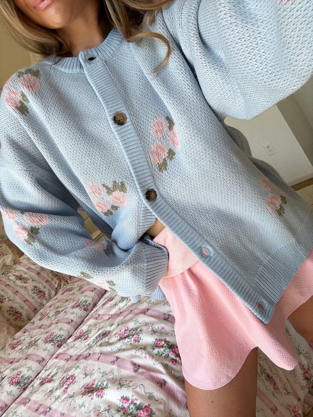 Asha Floral Crewneck Sweater - Light Blue