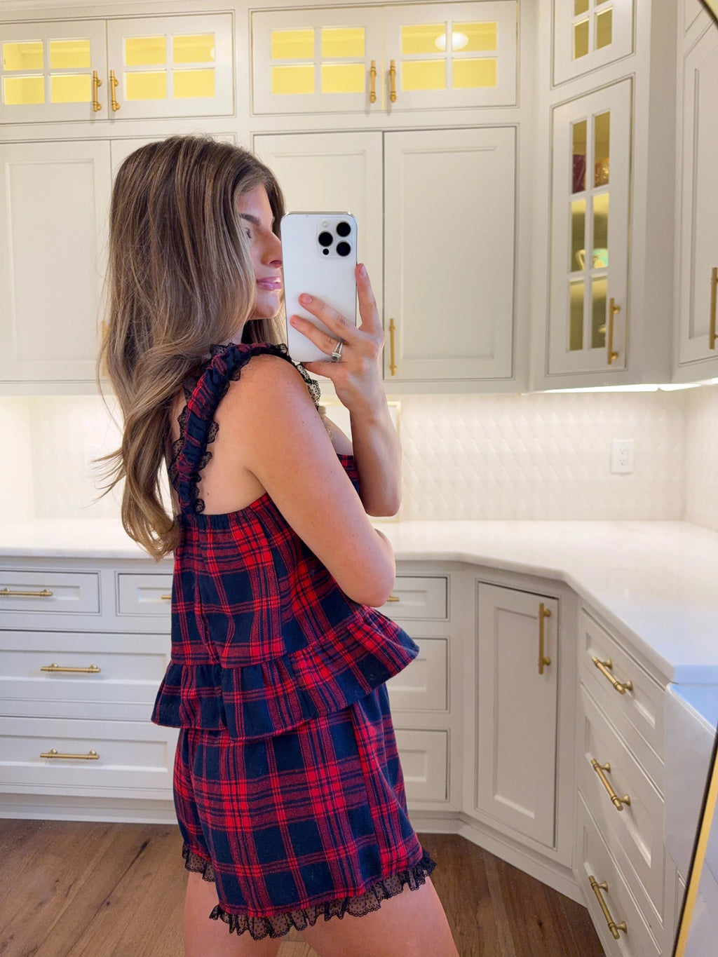 Flannel Pajama Set - Navy Blue / Red