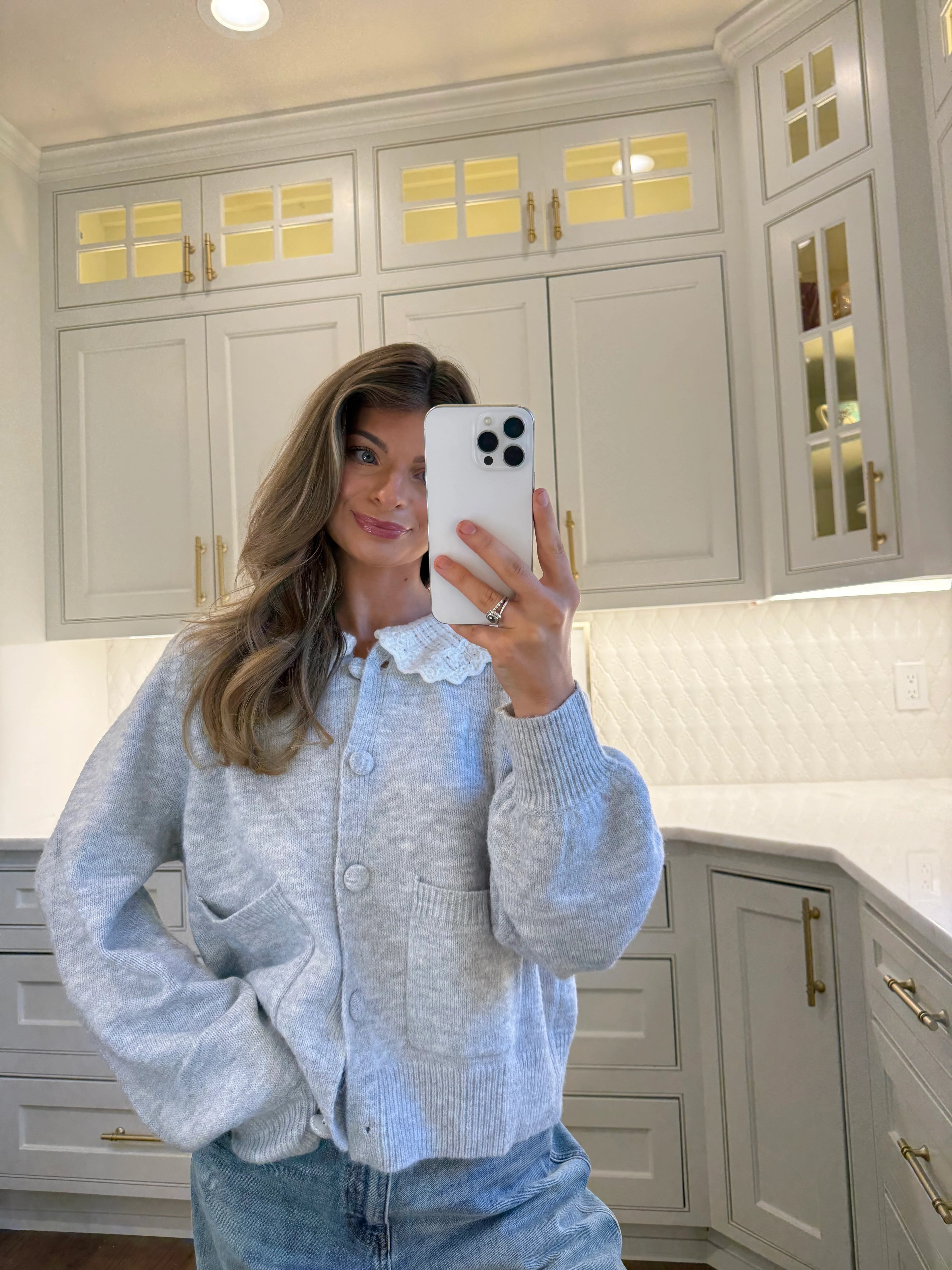 PREORDER EST SHIP 9.26 Agnes Frill Collar Cardigan - Heathered Grey