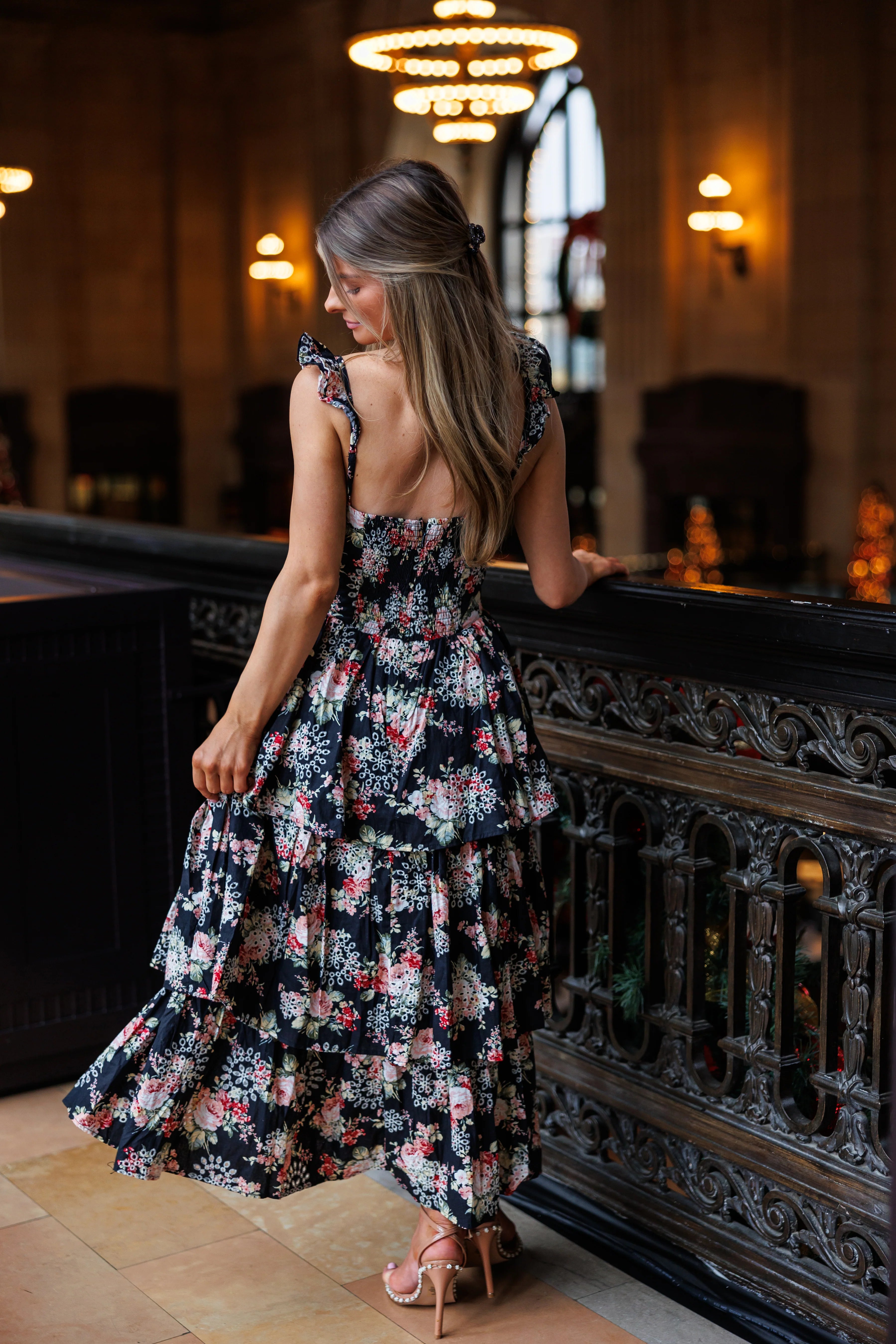 Tinley Eyelet Midi Dress - Black