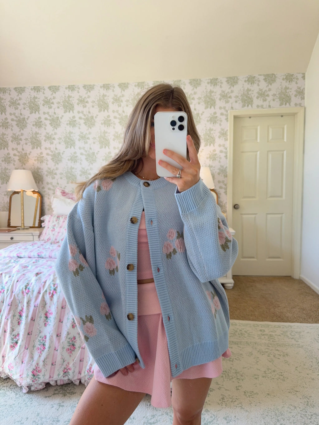 Asha Floral Crewneck Sweater - Light Blue