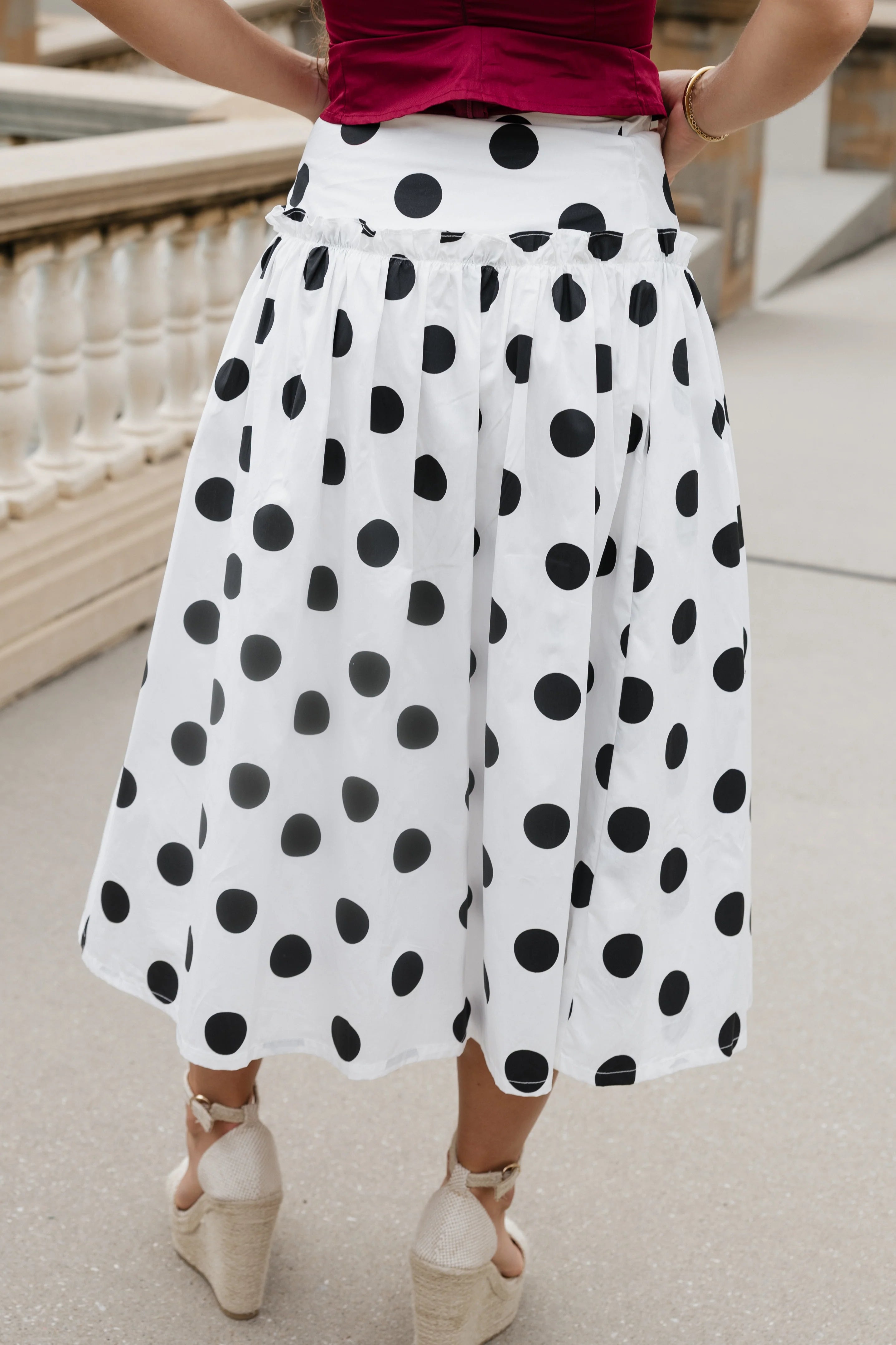 Lola Polka Dot Maxi Skirt - White / Black