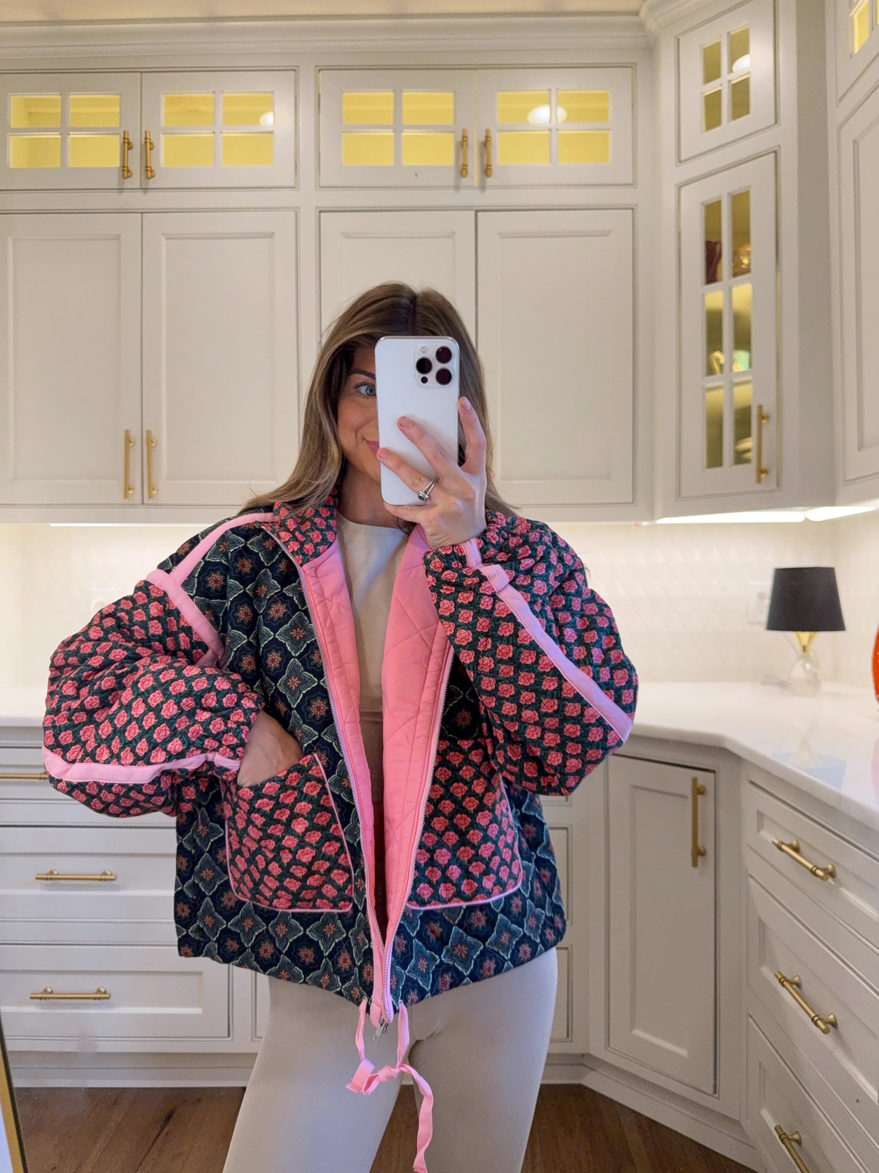 Danny Floral Pattern Solid Color Taped Padded Jacket