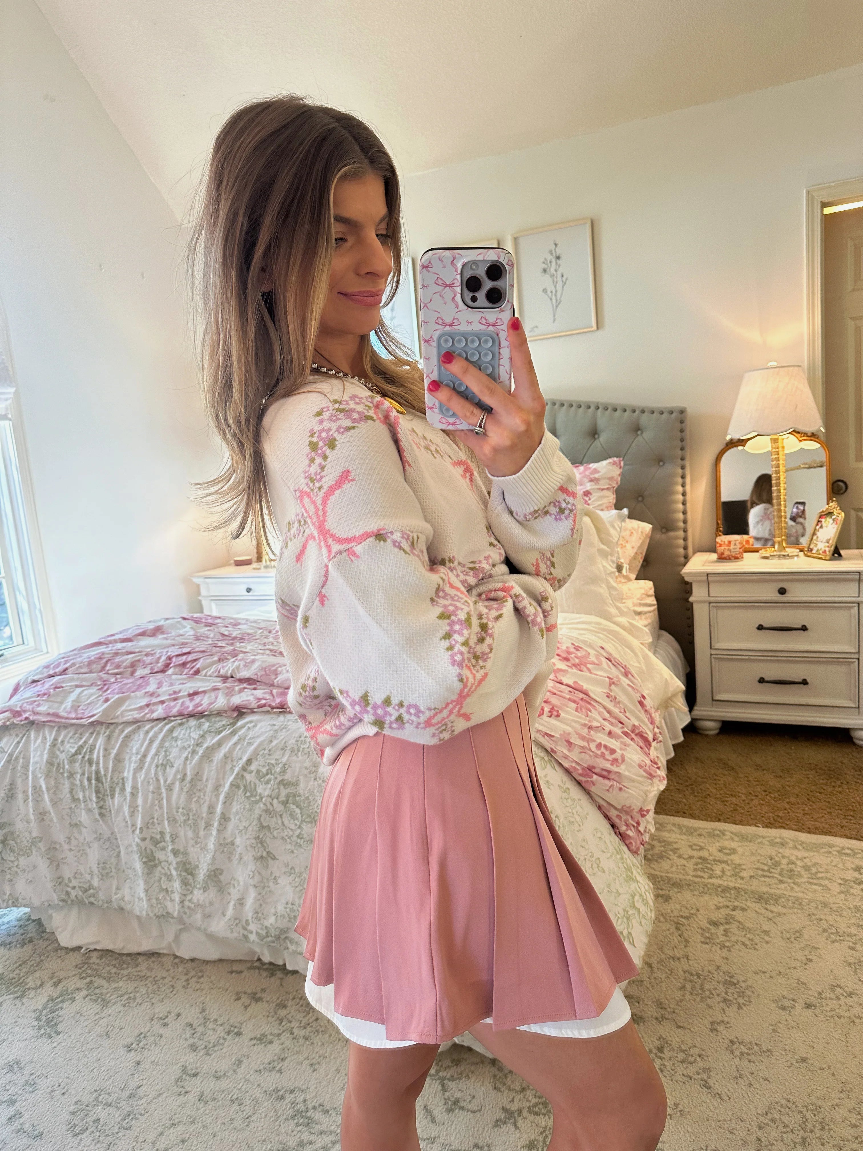 Felicie Pleated Mini Skirt - Pink / White