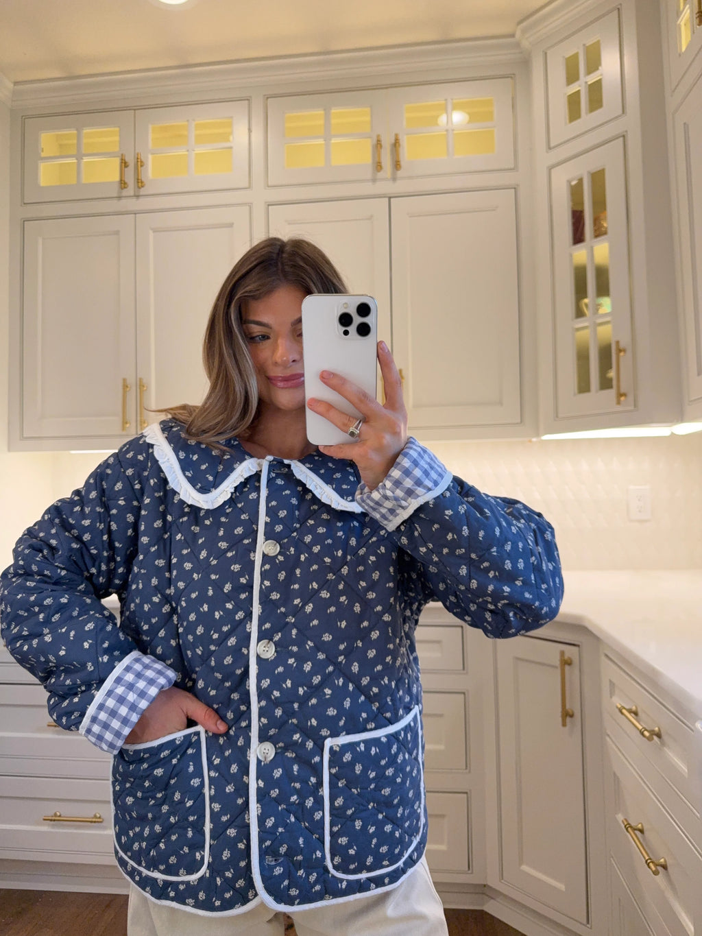 Cider Doll Collar Quilted Jacket - Indigo