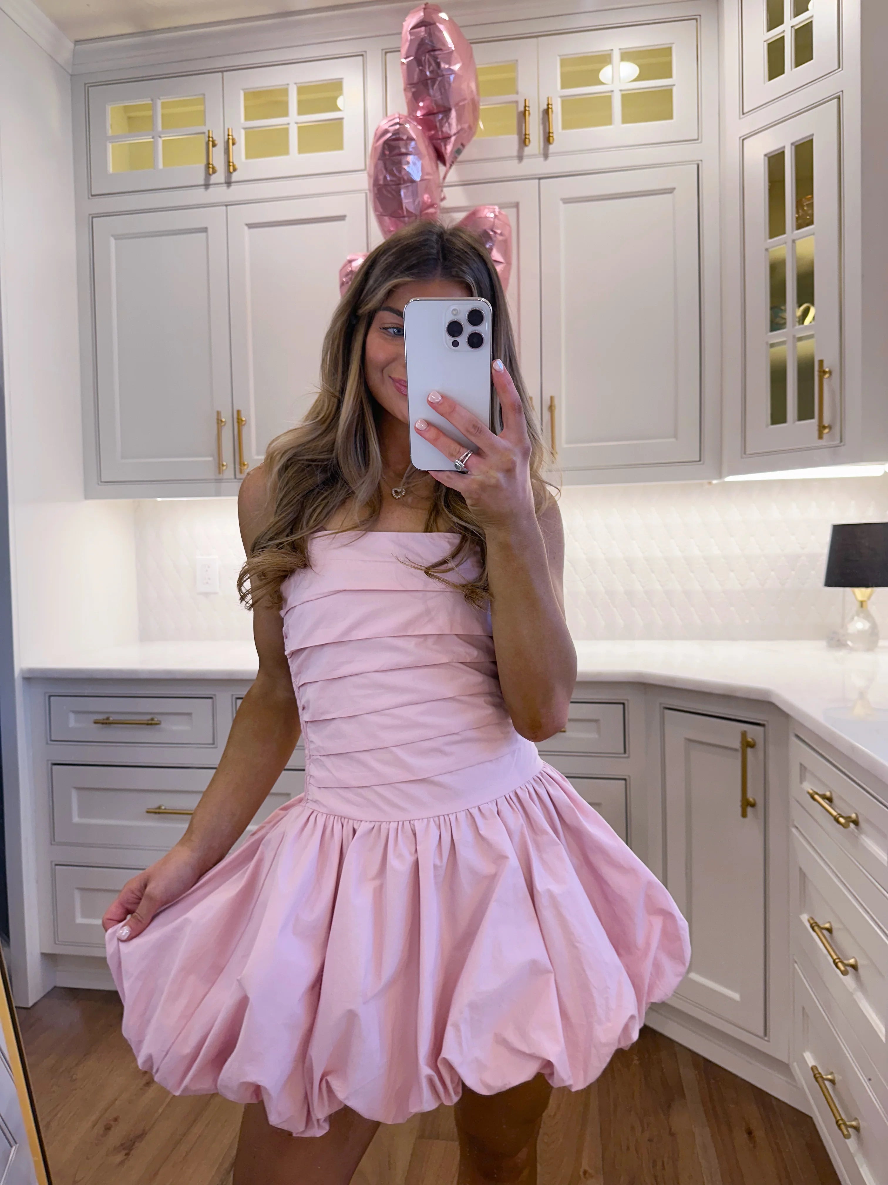 LARGE - Pink Beginnings Bubble Hem Strapless Mini Dress - Light Pink