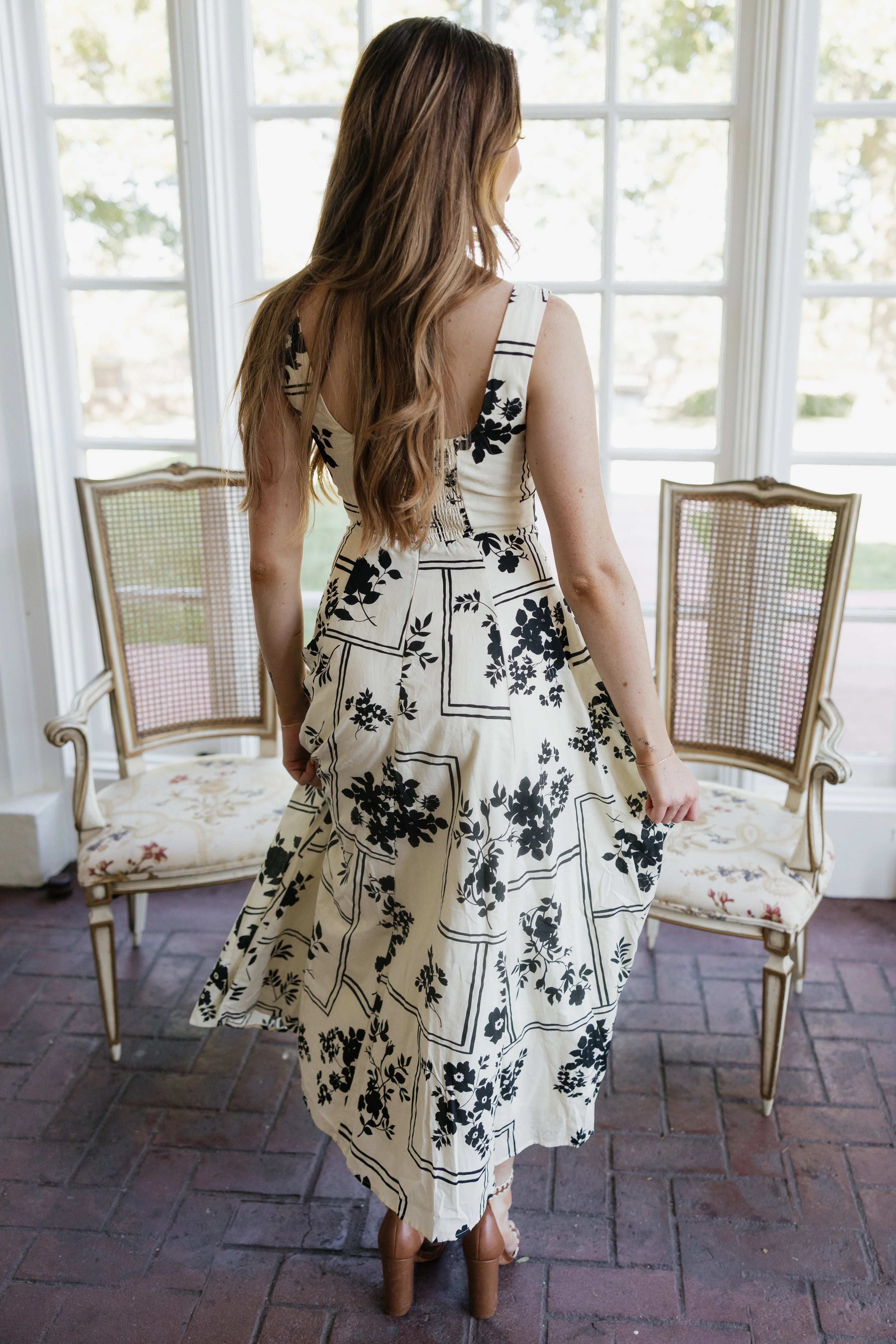 Kennedy Floral Midi Dress - Cream / Black