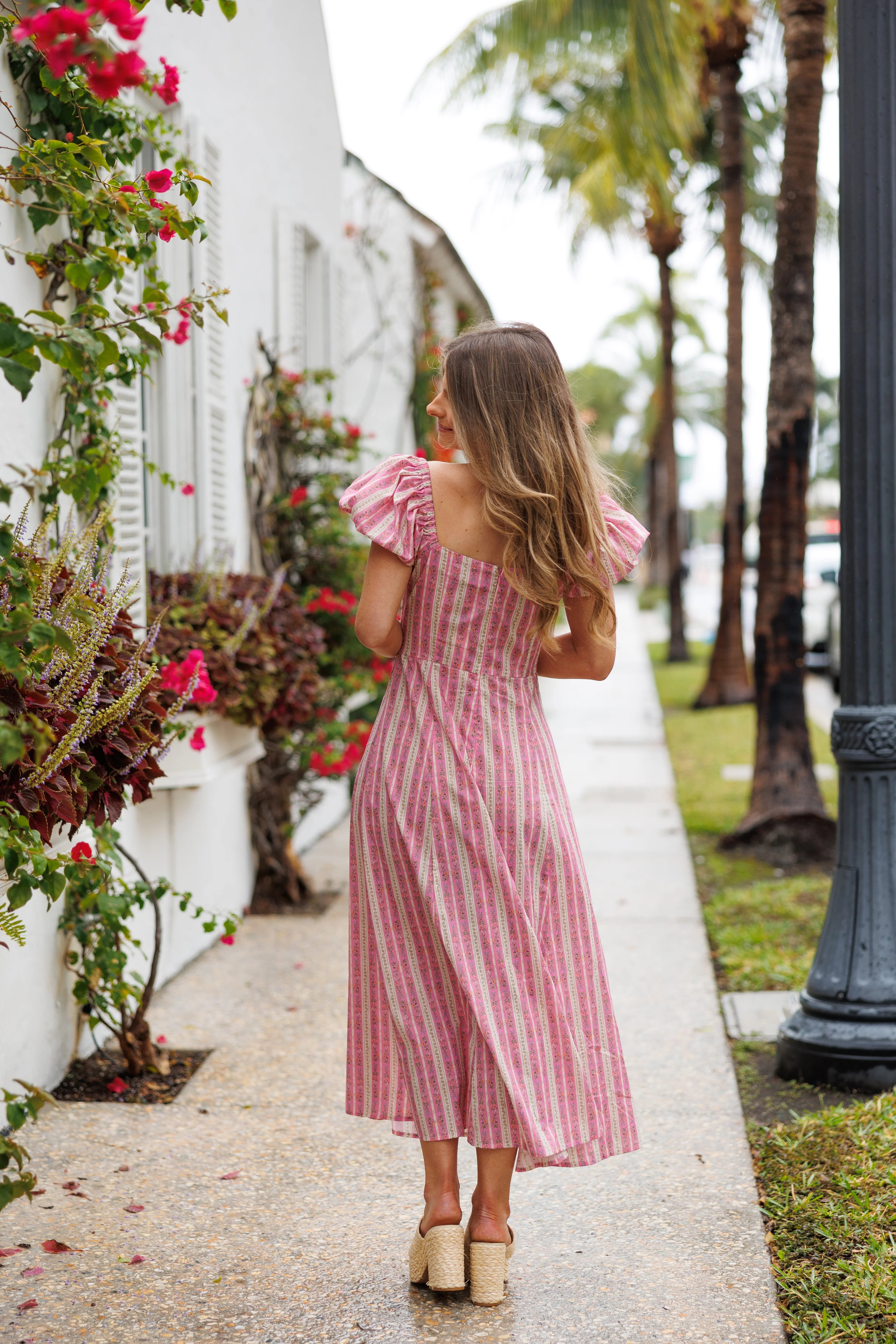 LARGE Pink Coconut Floral Stripe Midi Dress