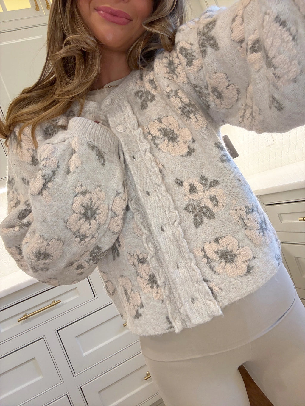 Tallie Floral Jacquard Knit Button Down Cardigan