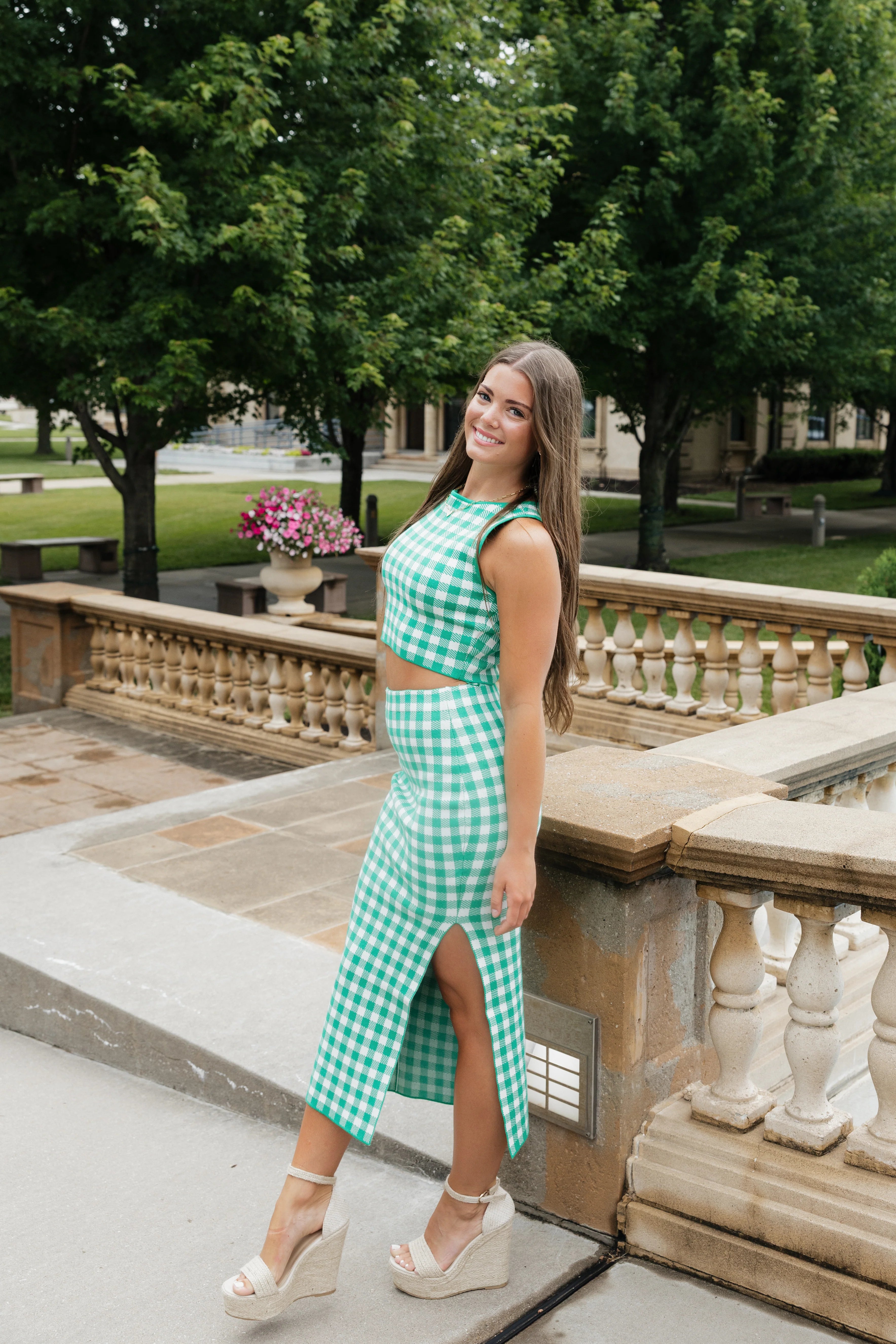 Sydney Gingham Knit Set - Green / White