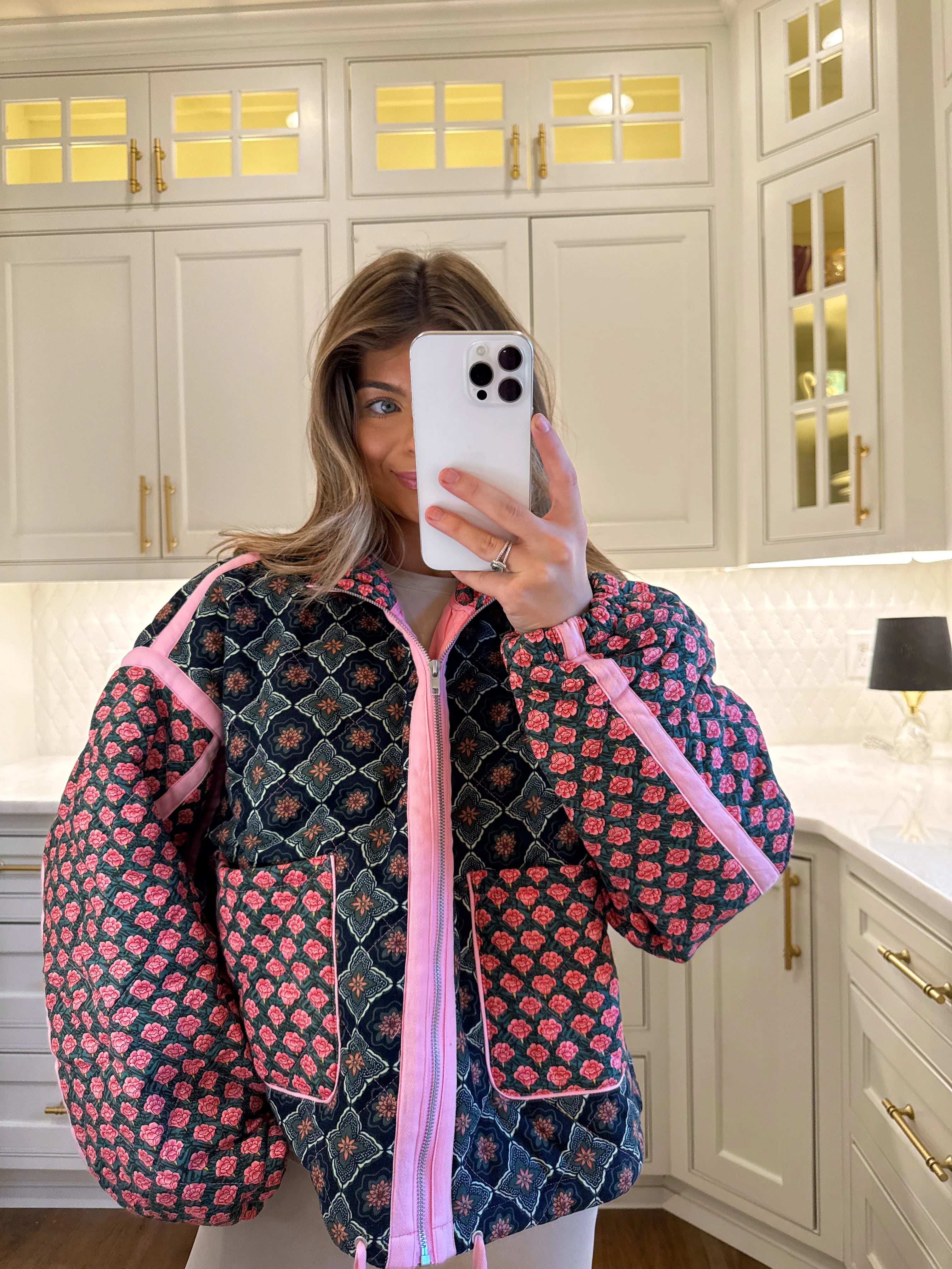 Danny Floral Pattern Solid Color Taped Padded Jacket