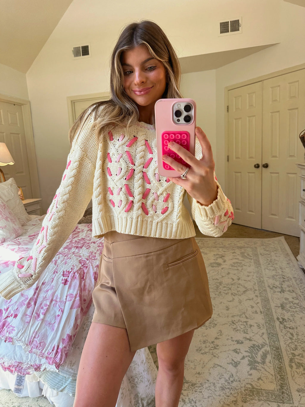 Necessity Cable Pink Interlaced Knit Sweater